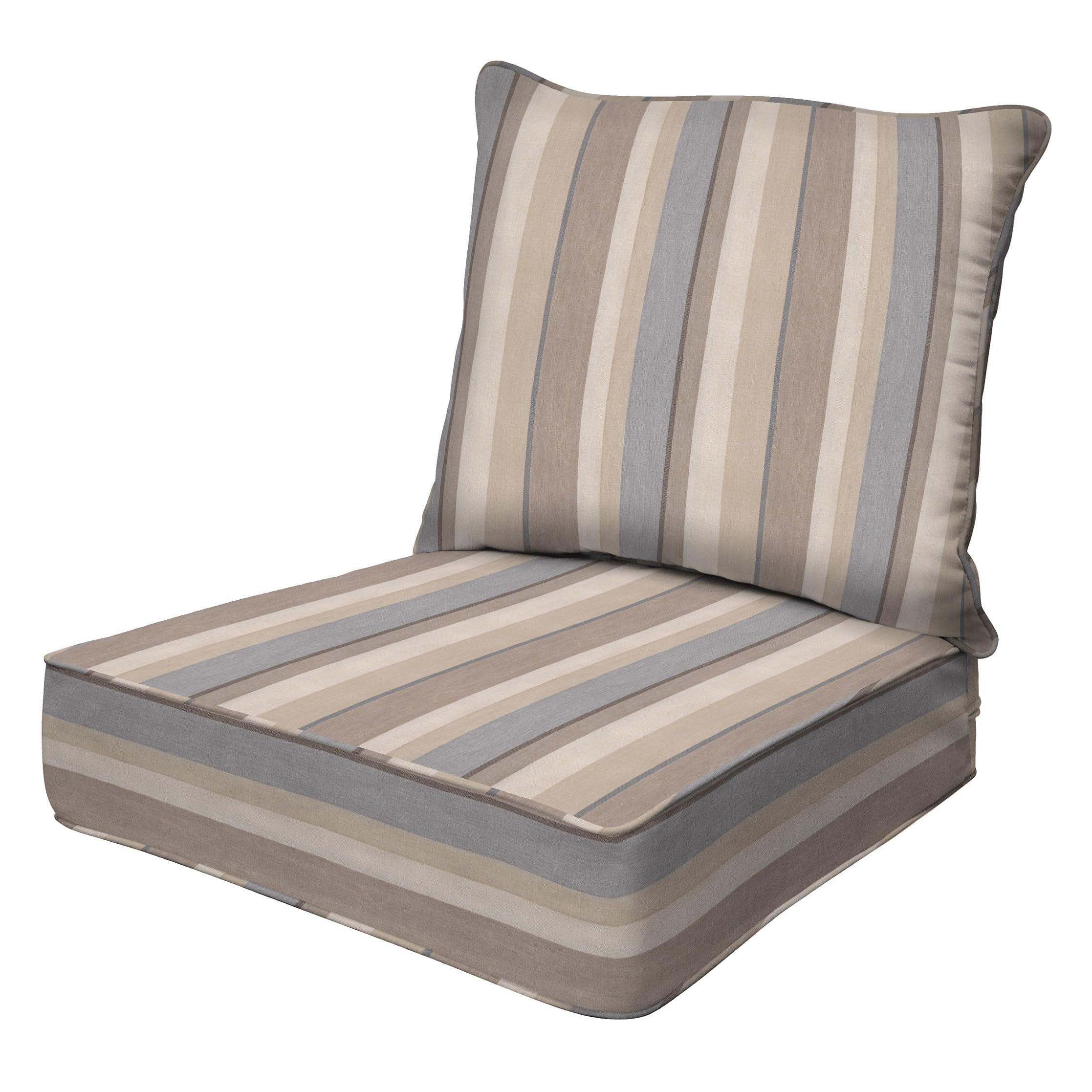 Honeycomb Outdoor Heritage Deep Seat, 24 x 23, Stripe Taupe Chair Cushion with Removable Cover, for Patio Furniture
