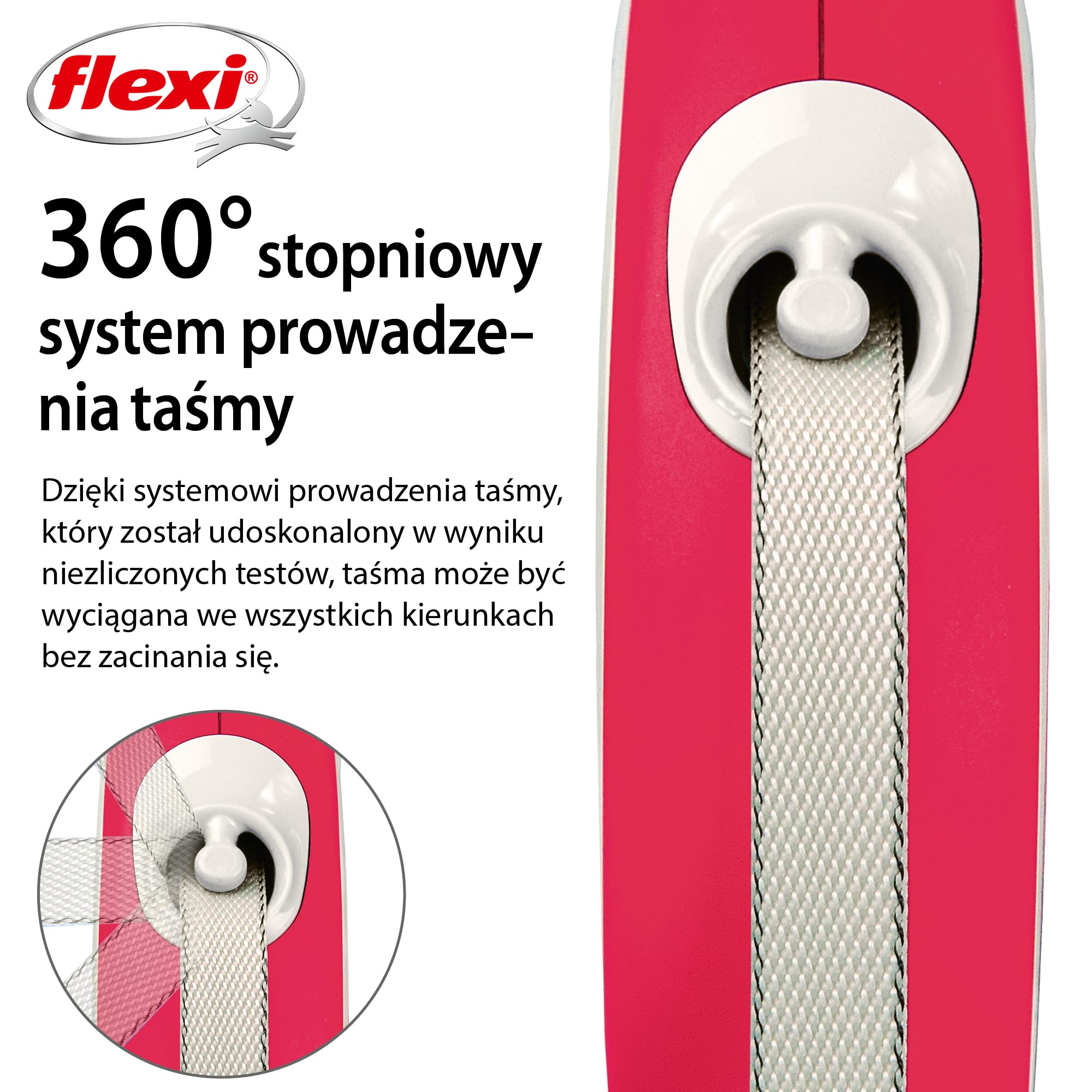 Flexi Nowa komfortowa taśma szara i czerwona średnia 5 m chowana smycz dla psa/smycz dla psów do 25 kg