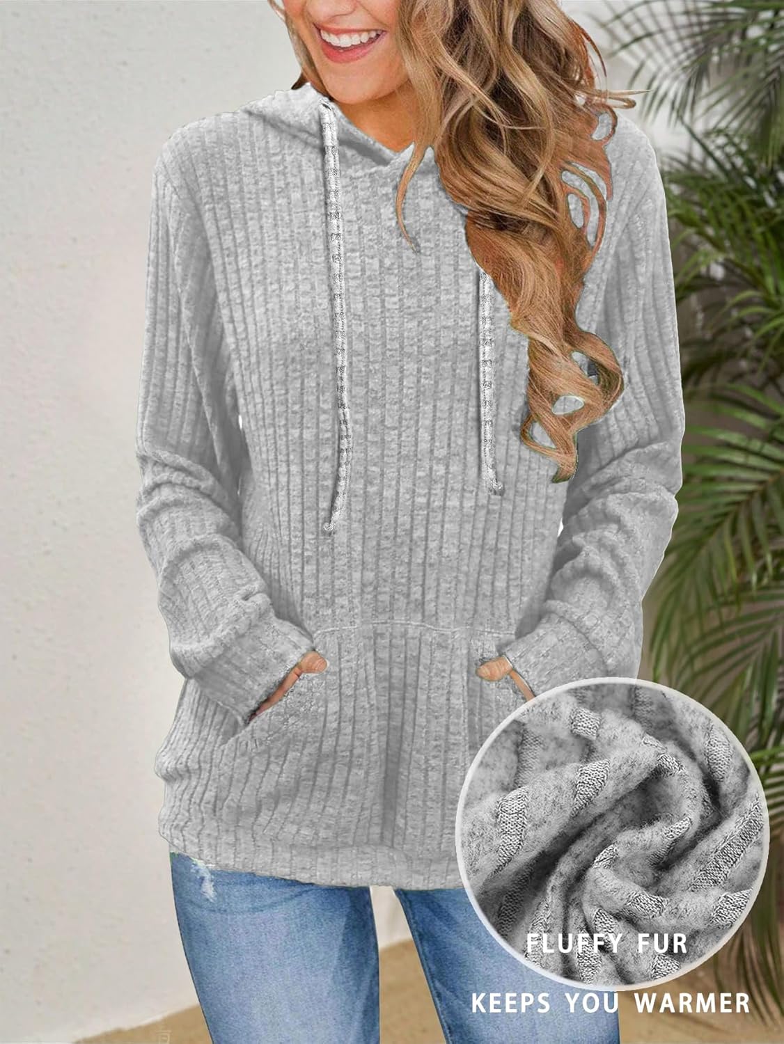 Women’s Casual Hoodies Shirts Long Sleeve Lightweight Fall Pullover Tops Solid Velvet Loose Sweatshirt with Pockets - Image 5