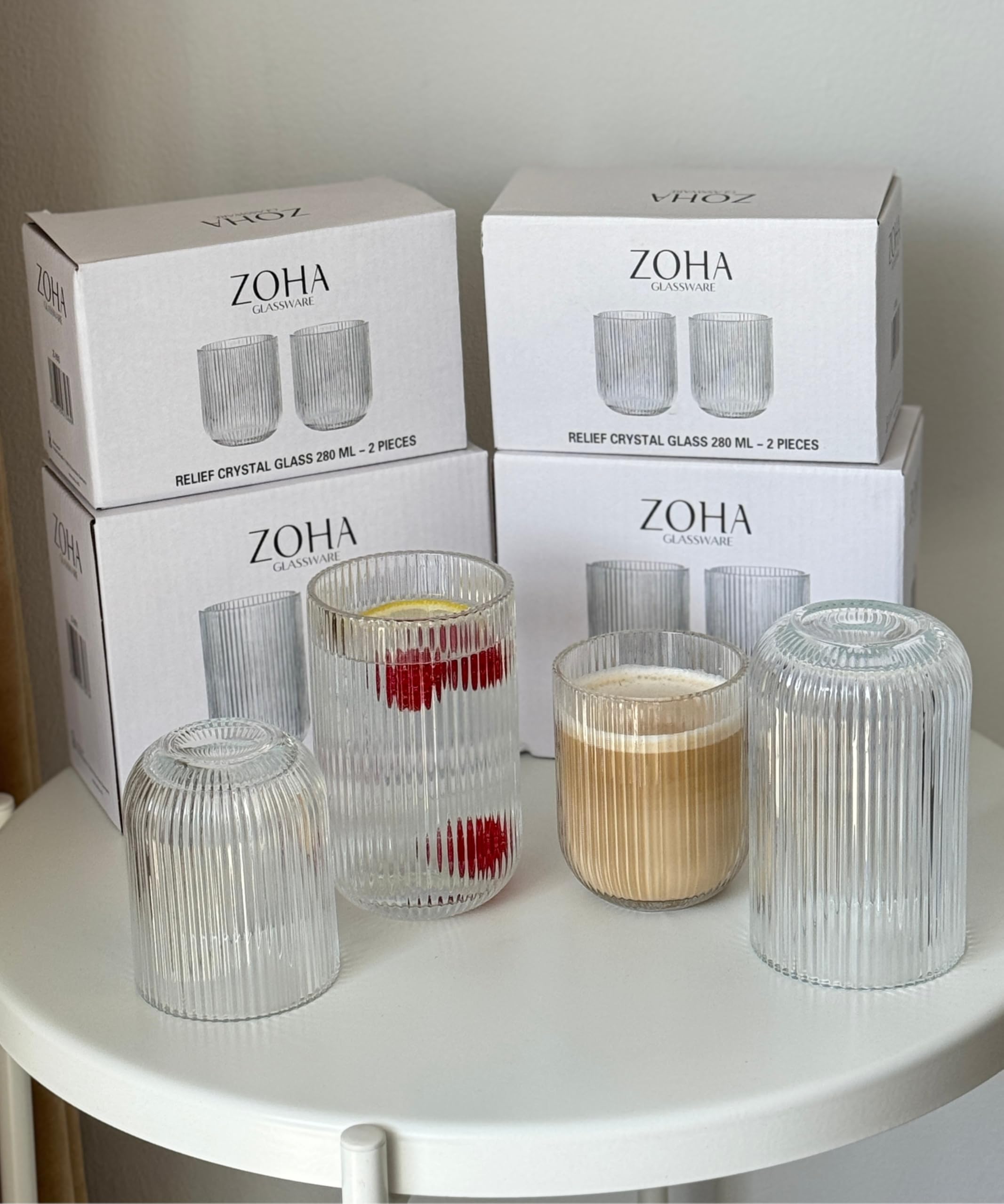 COFI 1453 Zestaw 6 szklanek Relief Crystal Long 400 ml, szkło borokrzemowe, odporne na wysokie temperatury, szklanki do koktajli, mrożonej kawy, herbaty, soku