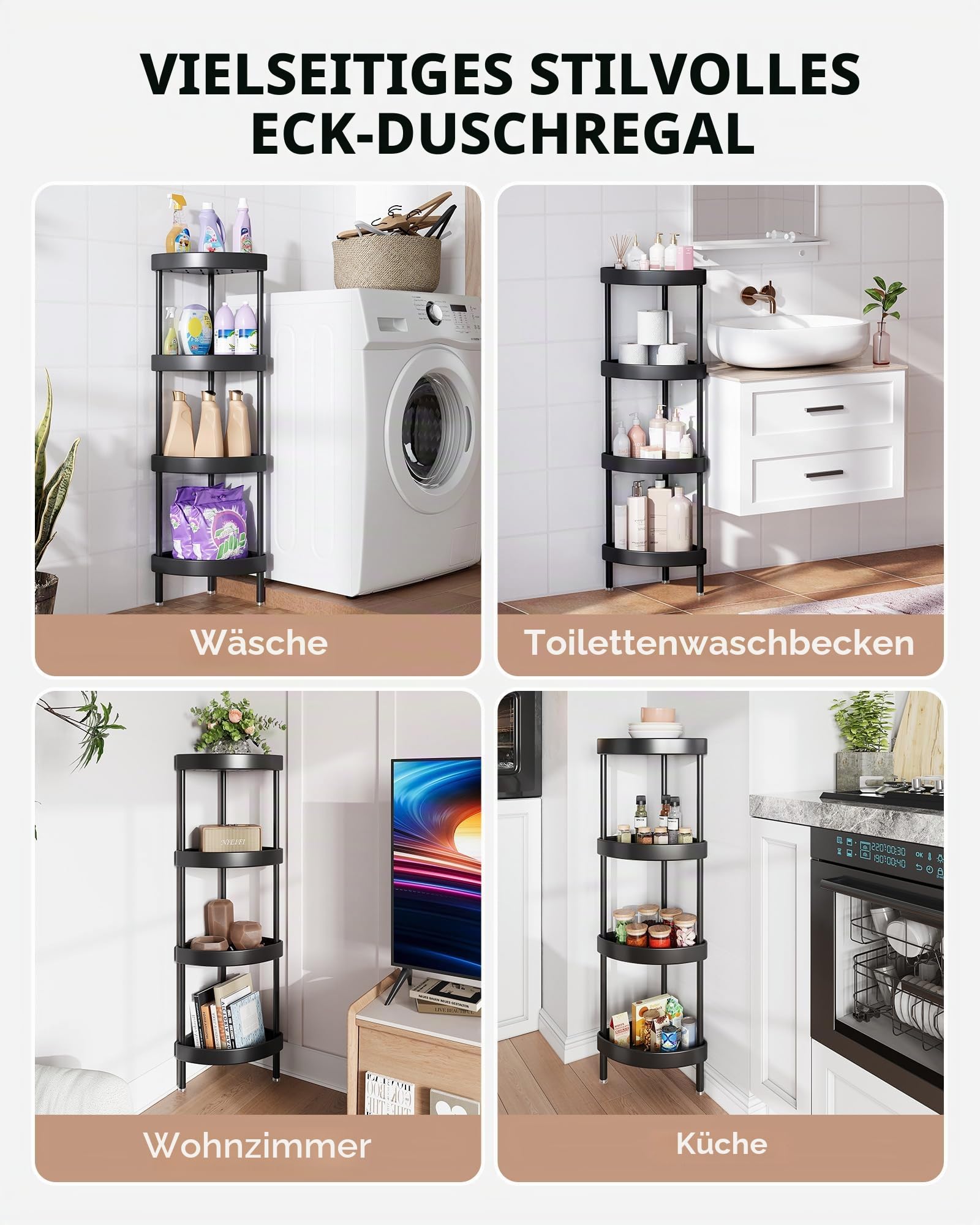Nieifi Badregal mit 4 Ebenen,Rostfreies Eloxiertes Aluminium,Für badezimmer | Eckregal Bad,Badregal Stehend für Badezimmer Doppelte Stabilität Gegen Wackeln – Höhenverstellbare Beine für Unebene