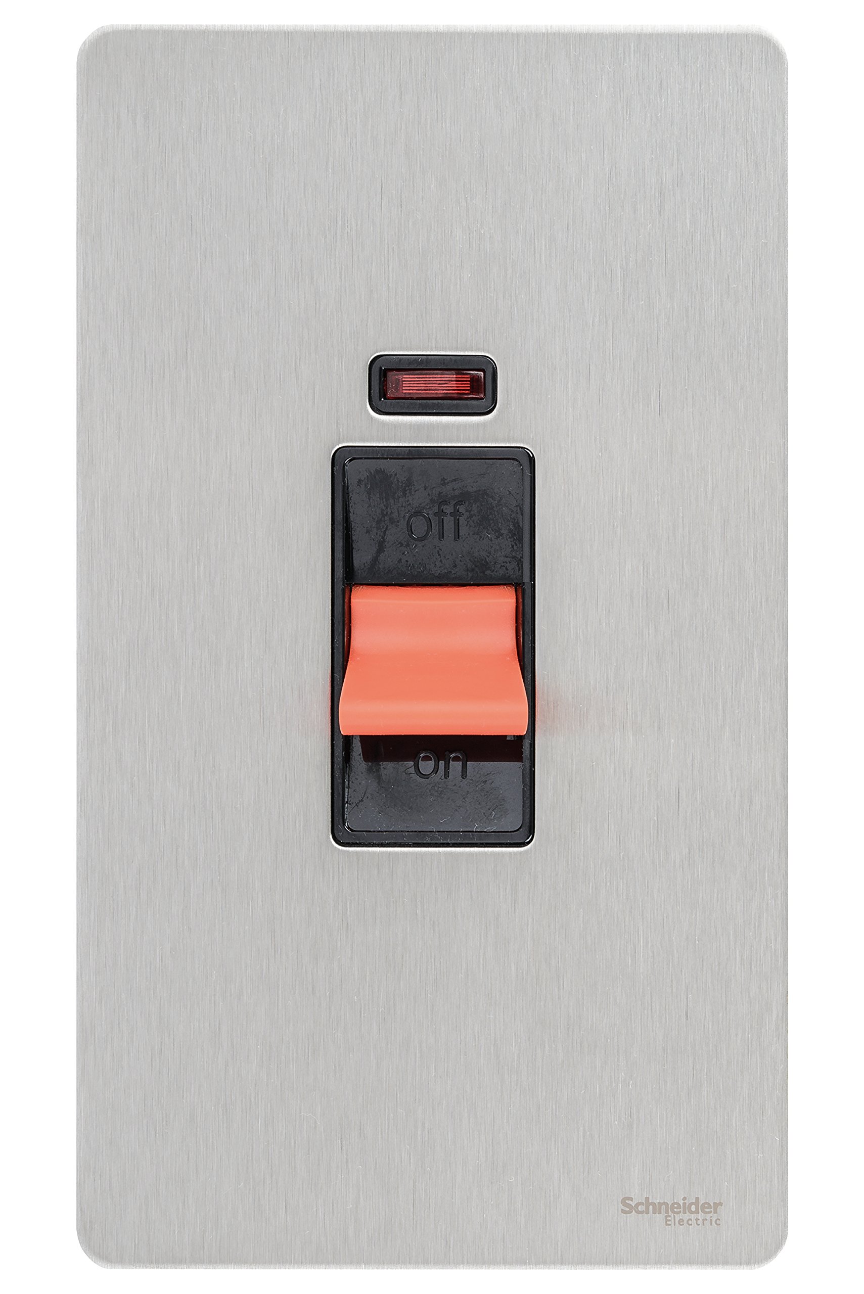 Schneider ElectricUltimate Screwless Flat Plate - Double Control Switch with Neon Indicator, Double Pole, 50AX, GU4421BSS, Stainless Steel with Black Insert