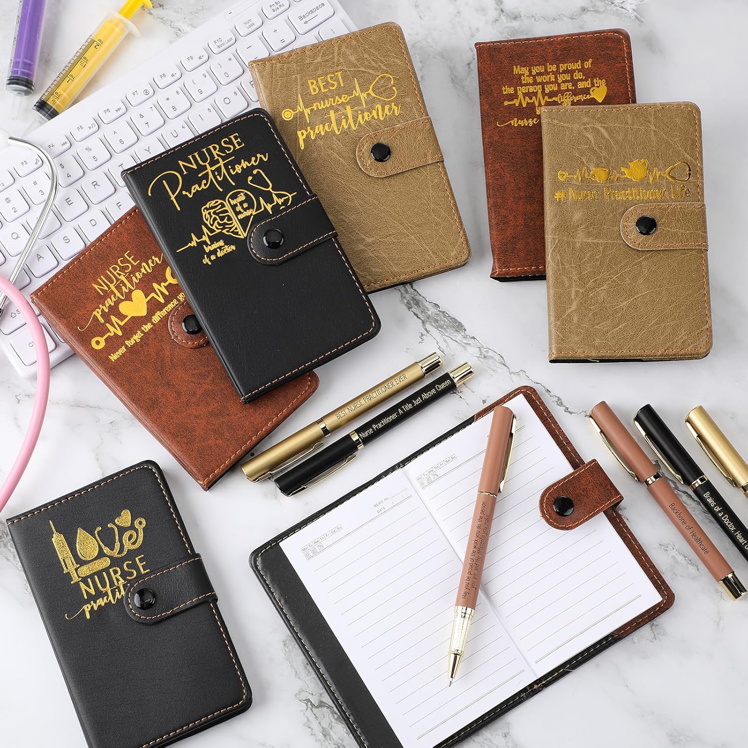 Harloon 36 Sets Nurse Practitioner Gifts for Women Men Inspirational Leather Notebooks Motivational Ballpoint Pens Thank You Gifts for Nurse Practitioners Doctors Medical Assistants (Multicolor)
