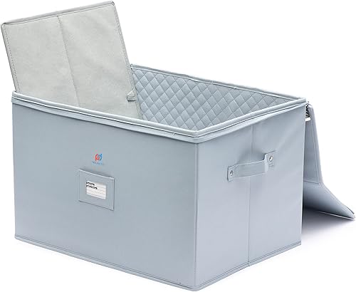 Miniatura 4 de MOJECTO Caja de almacenamiento de copas duras extra grande (20 x 15.5 x 13.2 pulgadas). 12 compartimentos acolchados grandes para botellas de vino,