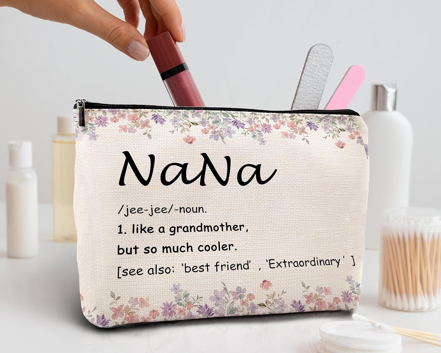 kdqua Nana Floral Makeup Bag, Best Grandma Gifts for Christmas Birthday from Grandkids, Nana Gifts from Granddaughters Grandsons Cosmetic Bags Zipper Pouch Travel Organizer Toiletry Bag - Image 4