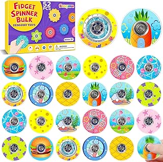 52 Pack Sponge Fidget Spinners Party Favors, Bulk Sensory Cartoon Theme Toys for Kids Party Favors, Cute Pattern Theme Birthday Goodie Bag Stuffers, School Classroom Rewards Prizes