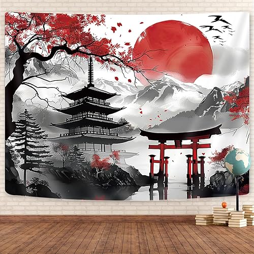 Miniatura 8 de Tapiz de naturaleza de bosque de montaña para dormitorio, paisaje de luna en blanco y negro, para colgar en la pared, atardecer de árbol, grande,