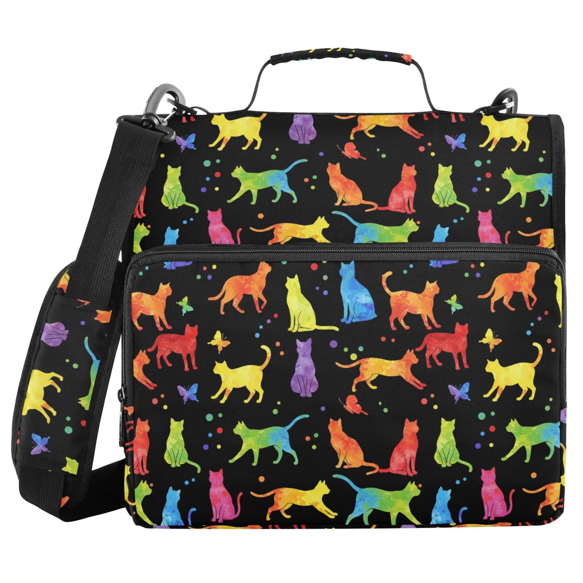 ALAZA Borsa per raccoglitori a 3 anelli, anelli a D da 3,8 cm, organizza facilmente carta da 2,5 cm, adatta a fogli di carta formato lettera, motivo galassia, gatto, farfalla, grande organizer con