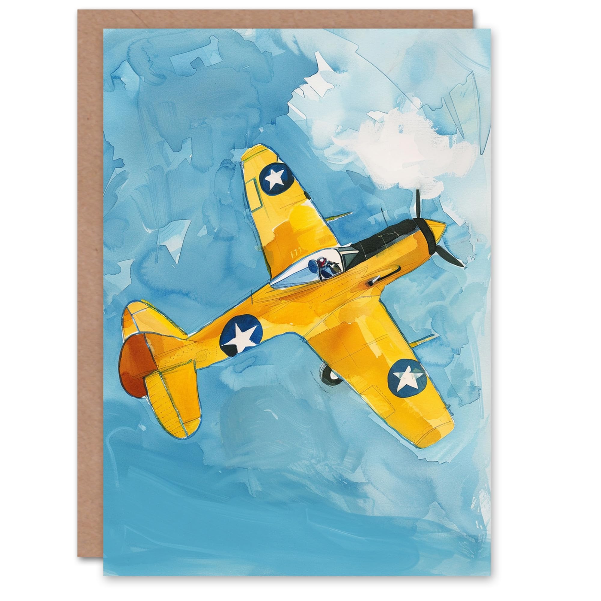 Artery8 Warbird Airforce Wwii Pilot Fighter Jet Painting For Him Man Birthday Card