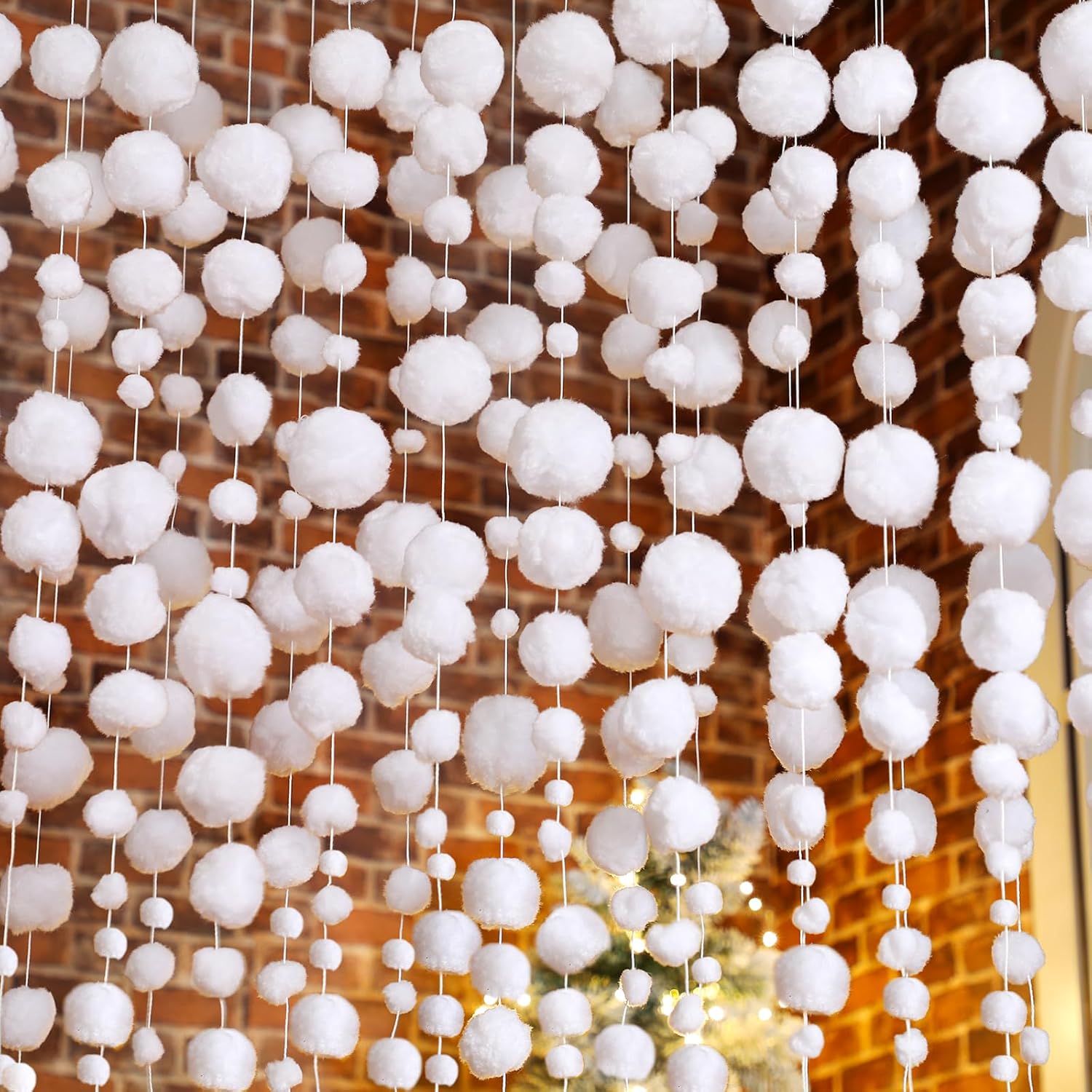 Tegeme 36 Pcs White Snowball Garland Christmas Pom Pom