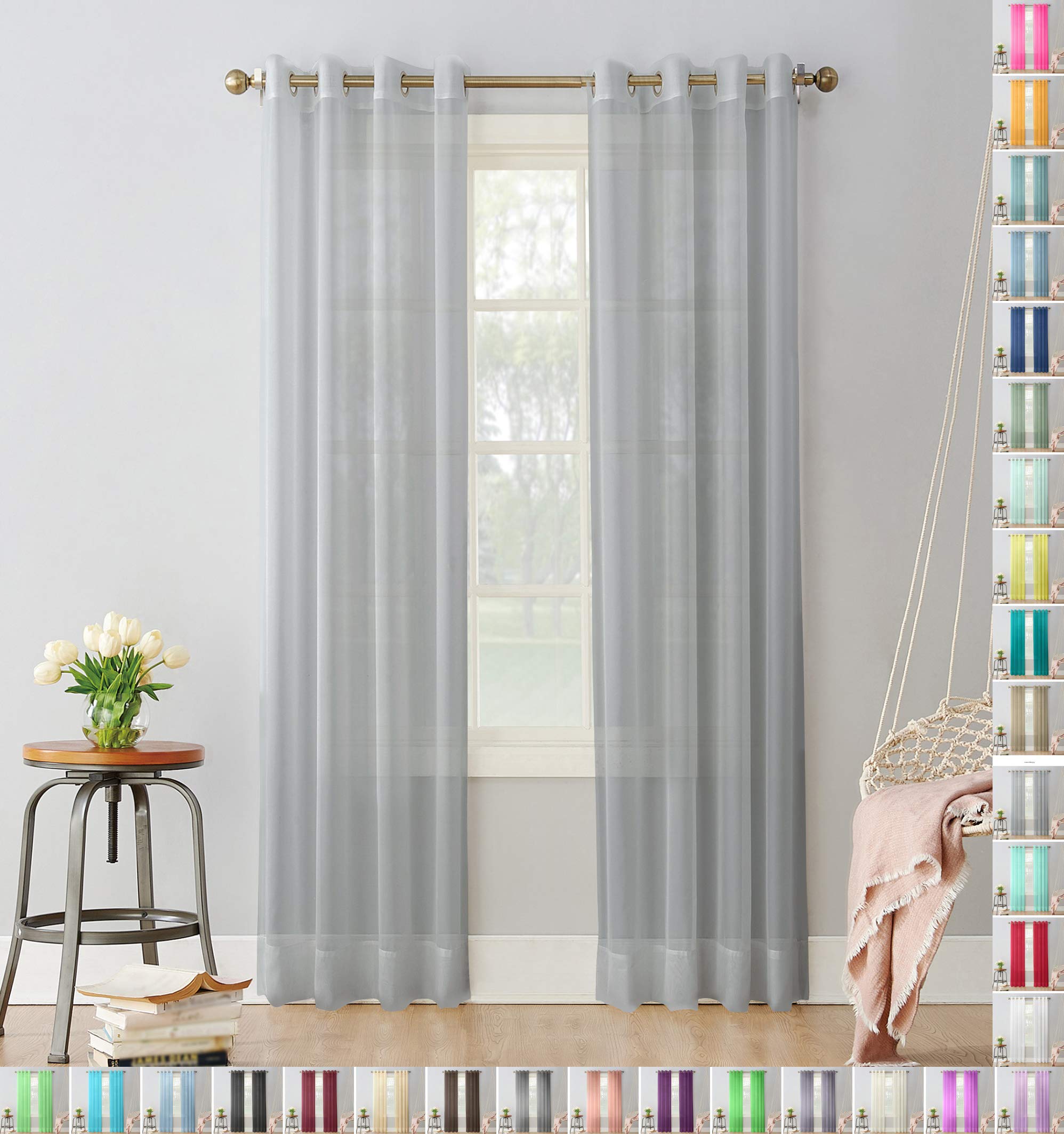 Megachest pair of sheer voile RING top (silver, 56" wideX72 drop(W142cmXH183cm))