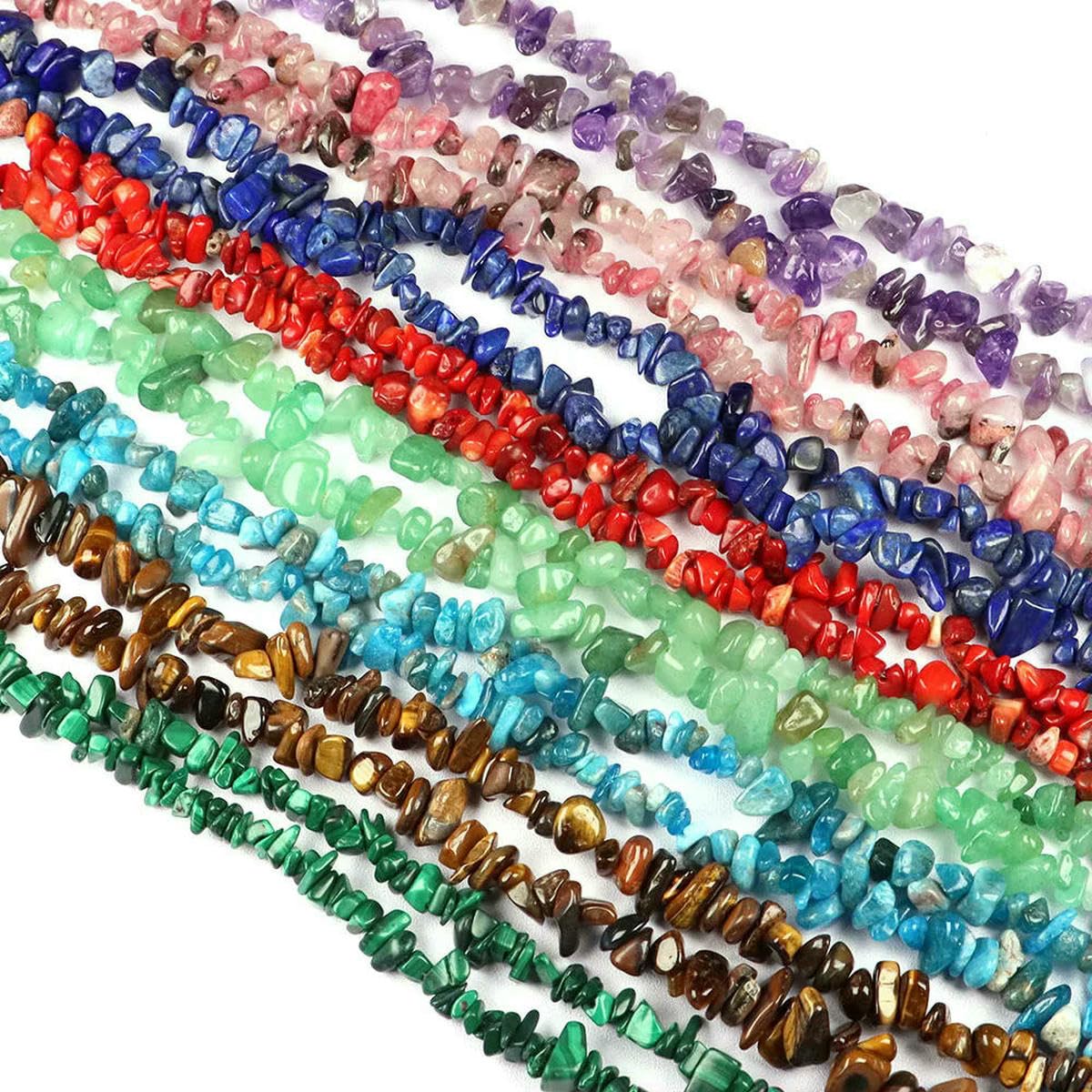 Cuentas irregulares de grava de forma libre, piedra natural, malaquita, amatista, gema, para hacer joyas, collares y pulseras, 16 pulgadas, fluorita, 10 unidades (aprox. 32 pulgadas)