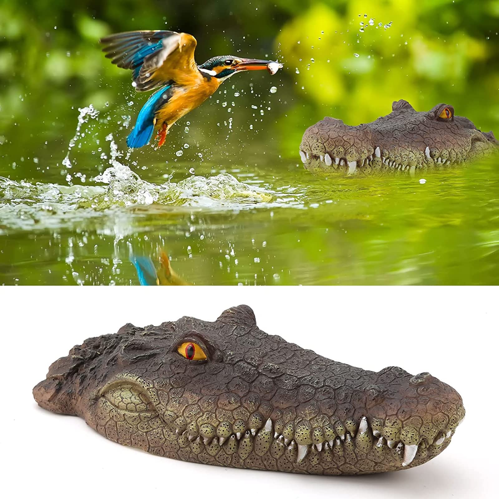 Eivdru Floating Crocodile Head Alligator Head for Pond Scare Herons and Ducks 8.5 x 32 cm