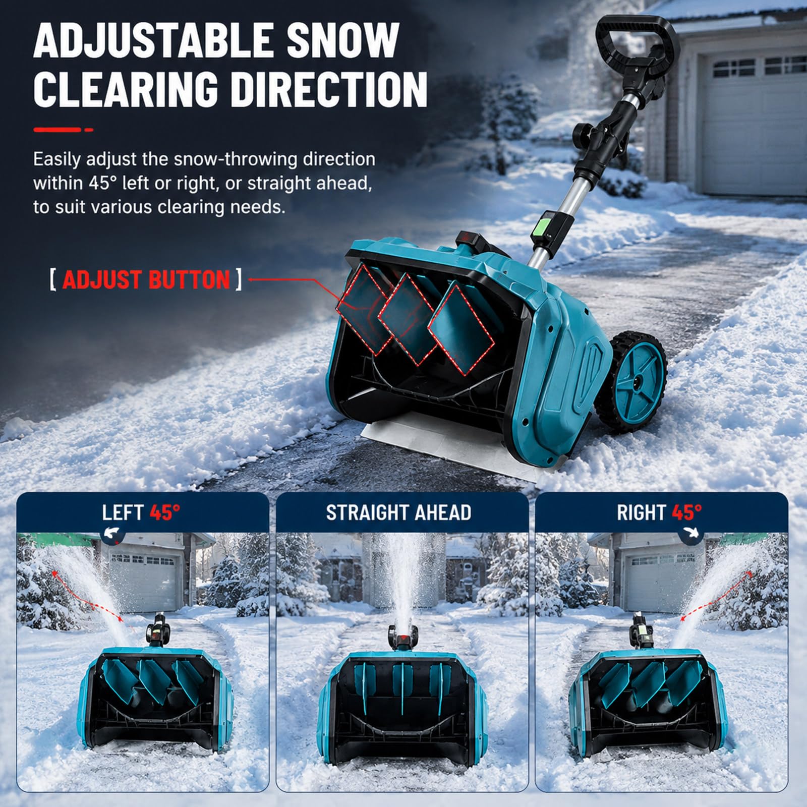 Spazzaneve a Batteria con Batteria 21V e Caricabatterie, Motore Brushless | Gittata di 7,6 m, larghezza di 40 cm, direzione e impugnatura regolabili, autonomia fino a 35 minuti