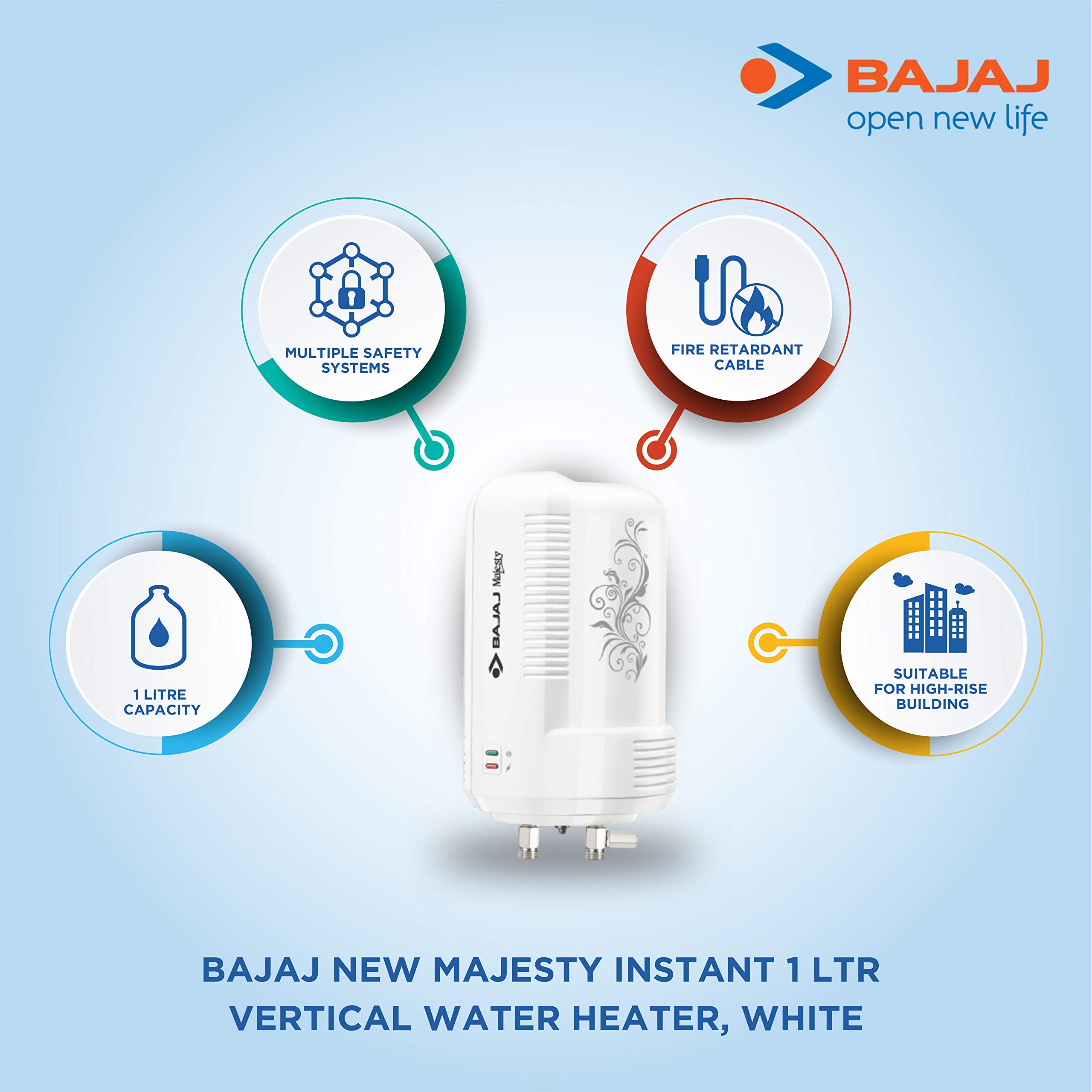 Buy Bajaj New Majesty Instant 1 Litre, 3 KW Verical Water Heater (White)  Wall mounting Online at Low Prices in India - Amazon.in