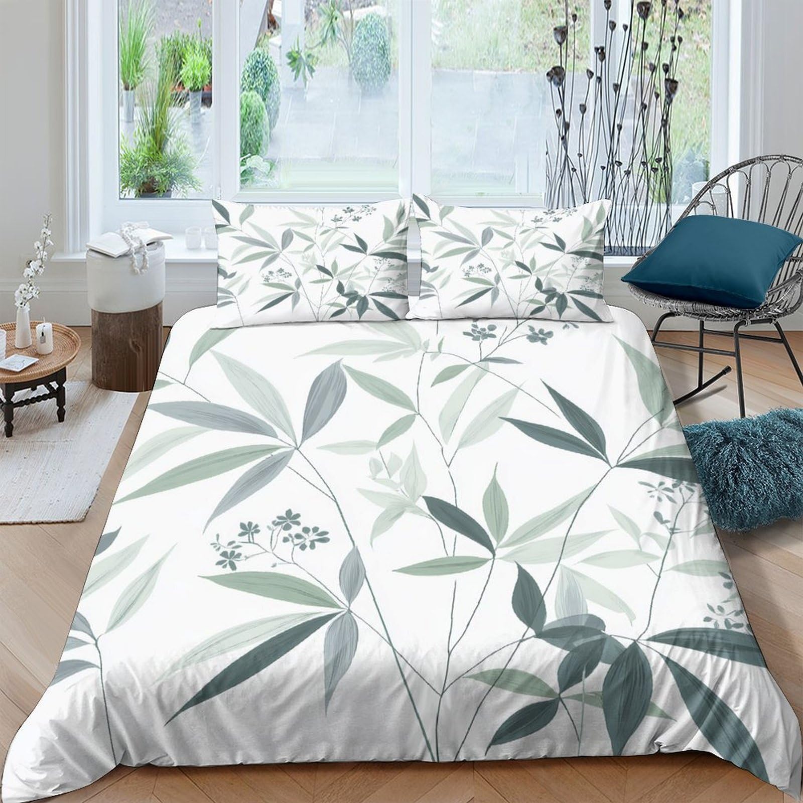 Ctjqhvkz Style-2 3D Printed Bamboo Leaf Fitted Sheet Microfiber Soft Botanical Mattress Cover For Bedroom Guest Room Dust Protection Single（135X200cm）