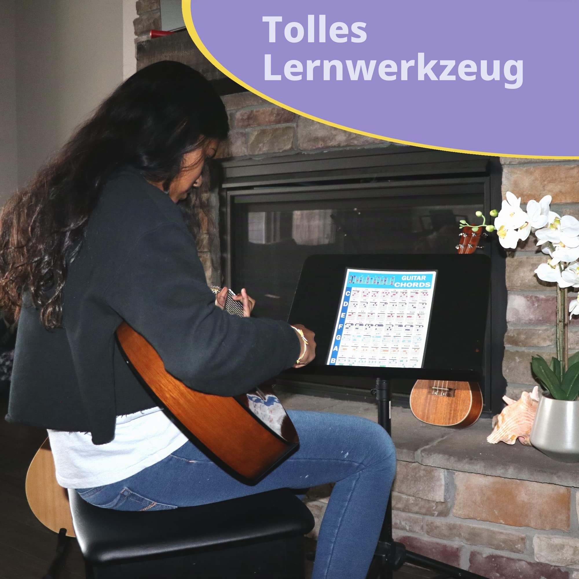 QMG Gitarren-Akkord-Spickzettel, laminierte Klavier-Akkordtabelle, Quintenzirkel, Gitarren-Akkordtabelle für Musiktheorie, Gitarren-Spickzettel, Größe A4 (8,5 x 11)