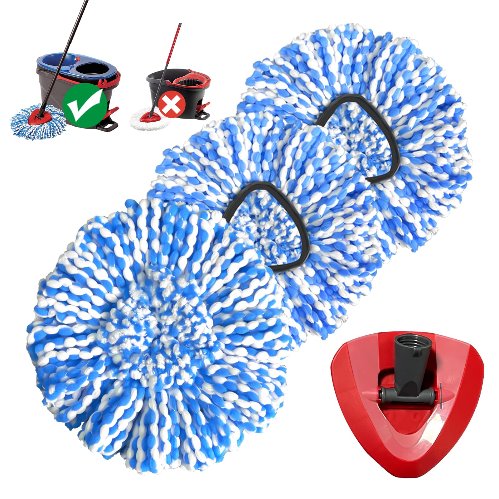 Spin Mop Replacement Head for O-Ceda RinseClean 2 Tank System, Microfiber Mop Refills, Easy to Replace, Include 3 Cedar Mop Replace Heads, 1 Extra Mop Replacement Base