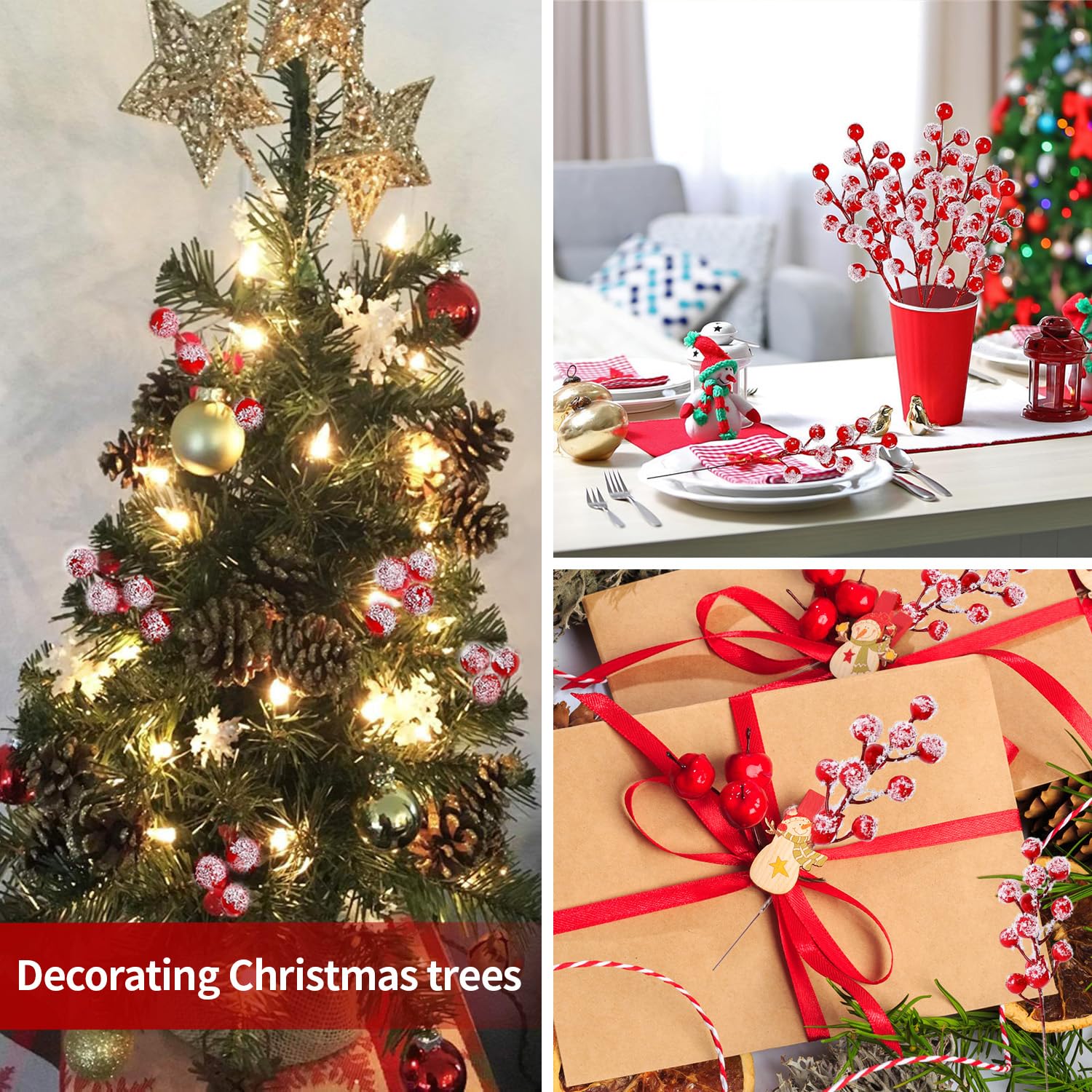 16 Pièces Baies Rouges De Noël Artificielles, Baie Rouge Deco