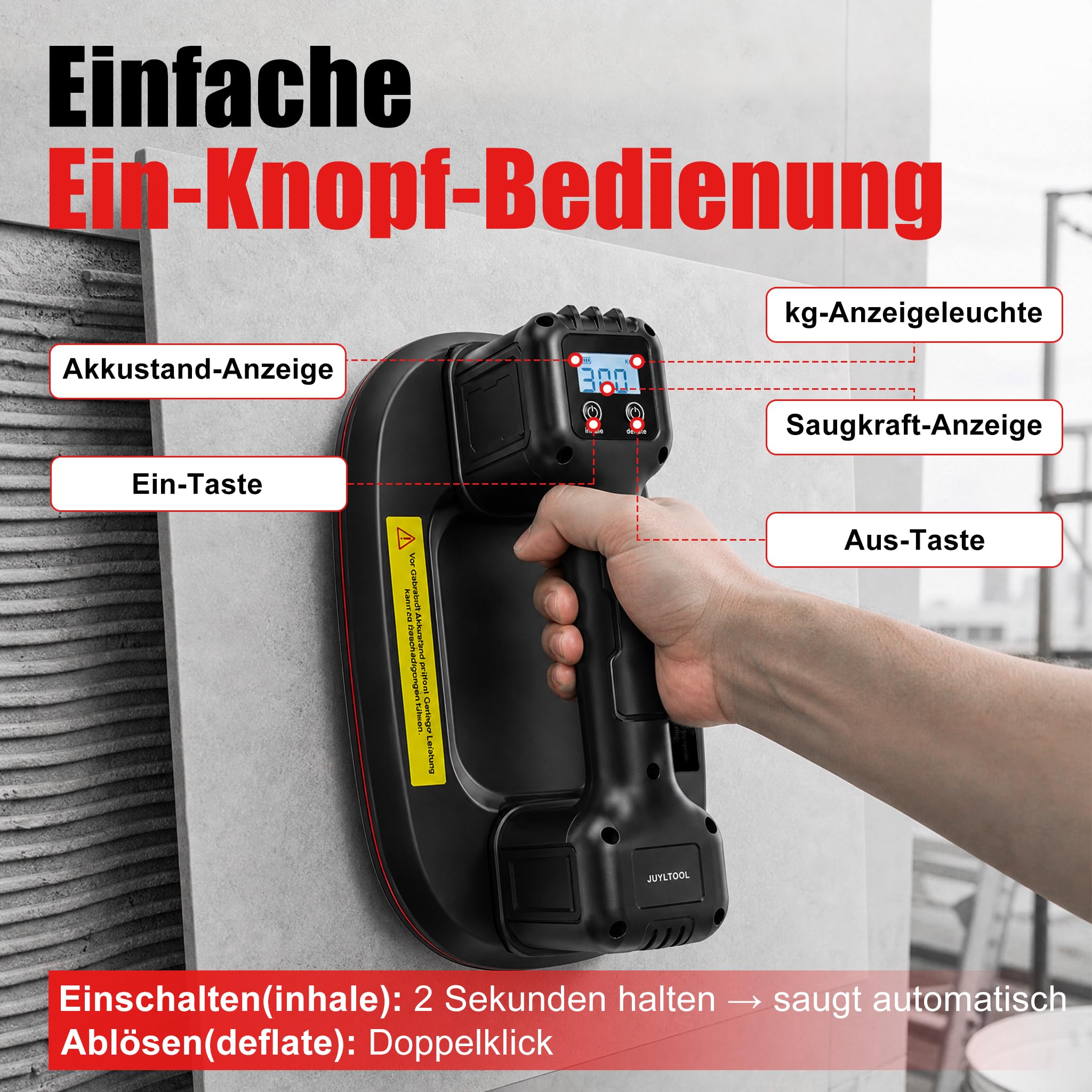 Sollevatore elettrico con potenza di aspirazione 300 kg, diametro 26 cm (batteria nera)