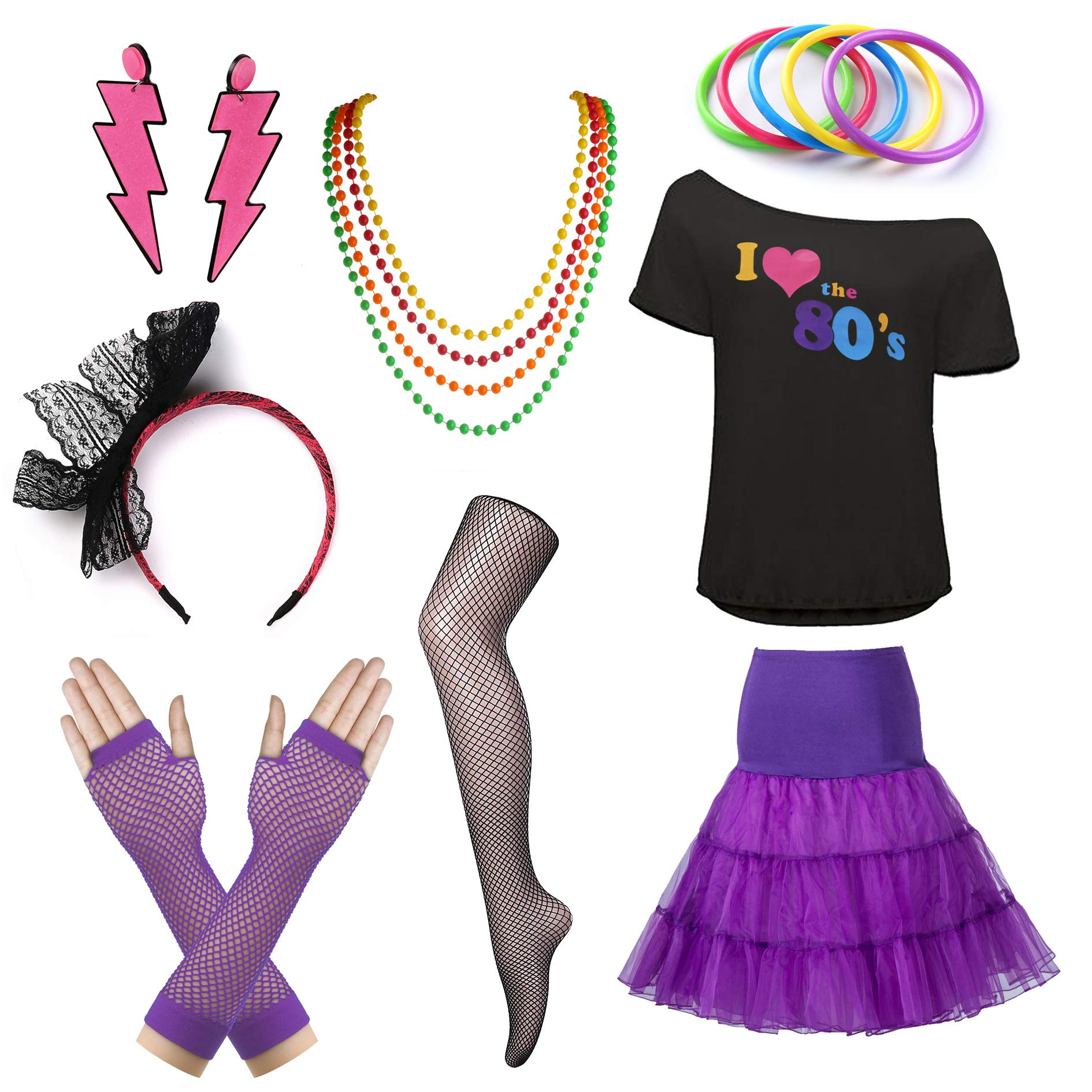 FUNDAISY Womens I Love The 80's T-Shirt 80s Outfit Accessories