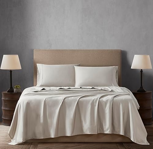 Linen Closet Juego de sábanas de 4 piezas de satén de algodón de 400 hilos, tamaño King, color gris pardo