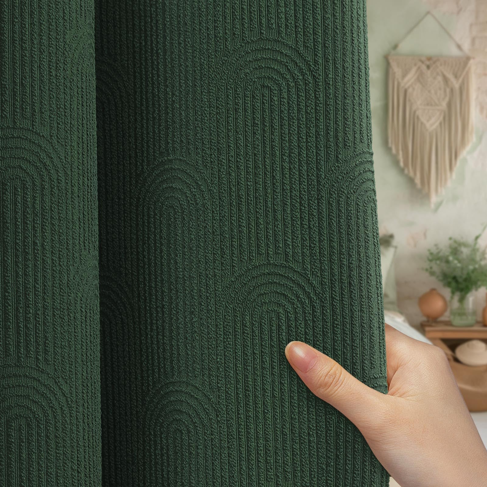 Photo 1 of NDDYCU Dark Green Boho Cotton Shower Curtain 72" W x 72" L