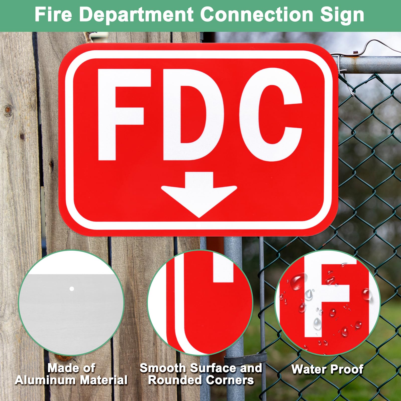 M METERXITY 2-Pack FDC Sign, 9.8" x 6.7" (L x W) Aluminum Metal Sign for Fire Department Connection [White on Red - Image 2