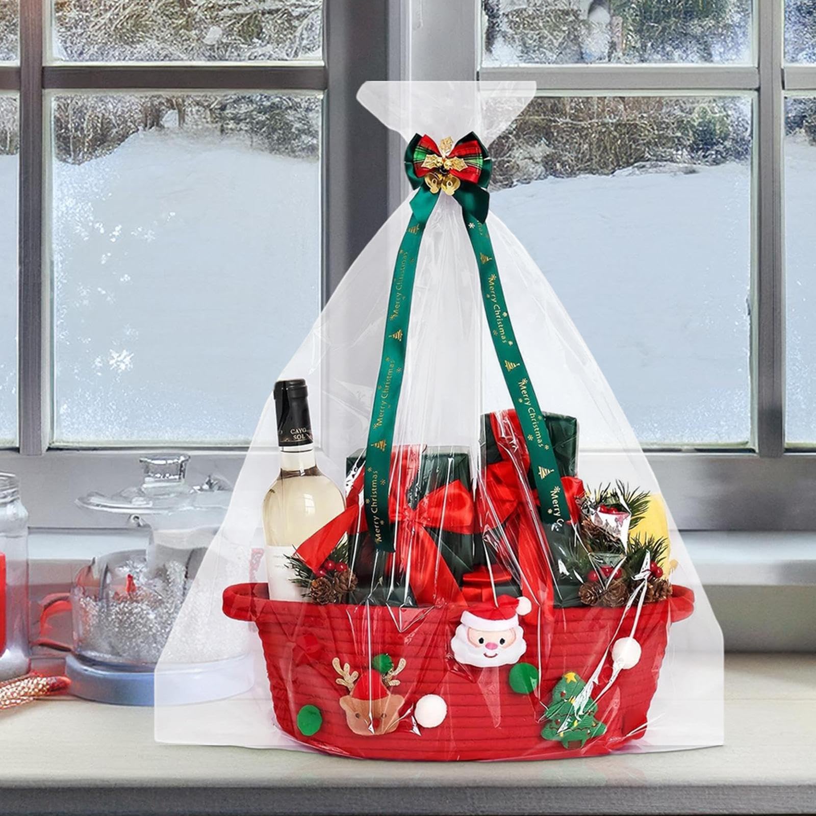 Panier Vide Pour Cadeaux, Panier 30 X 20CM, Rubans Pour Emballage Cadeau, Sacs En Cellophane Et Papier Déchiqueté Pour Décorations De Noël, Fêtes, Festivals Et Célébrations