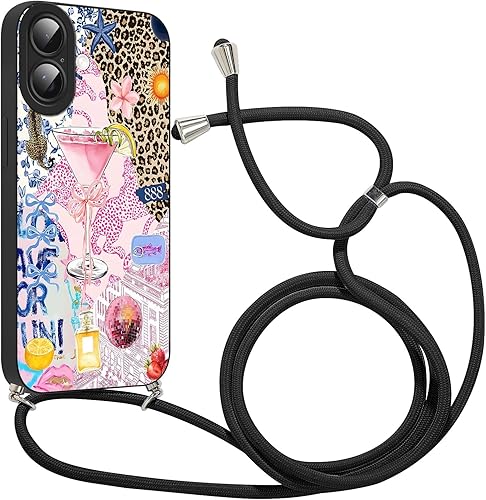 Coalbooliy Coque avec Cordon pour iPhone 16 Plus 6,7" avec Motif Léopard Noir Ca