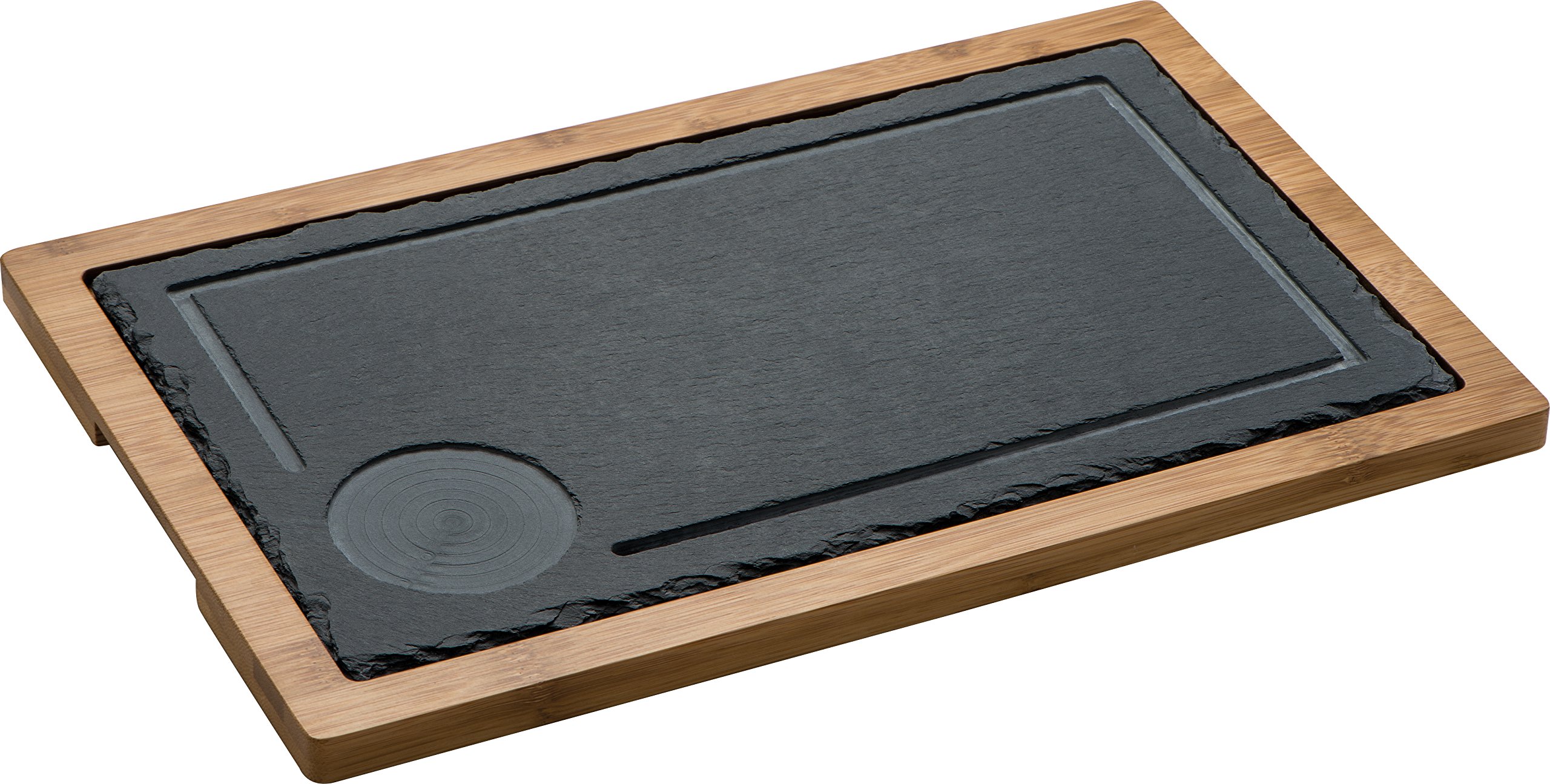 noTrash2003 Grand plateau de service en bambou avec plateau en ardoise 40 x 25 cm