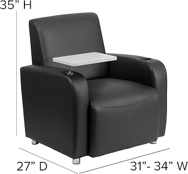 BizChair Black LeatherSoft Guest Chair with Tablet Arm, Chrome Legs and Cup Holder