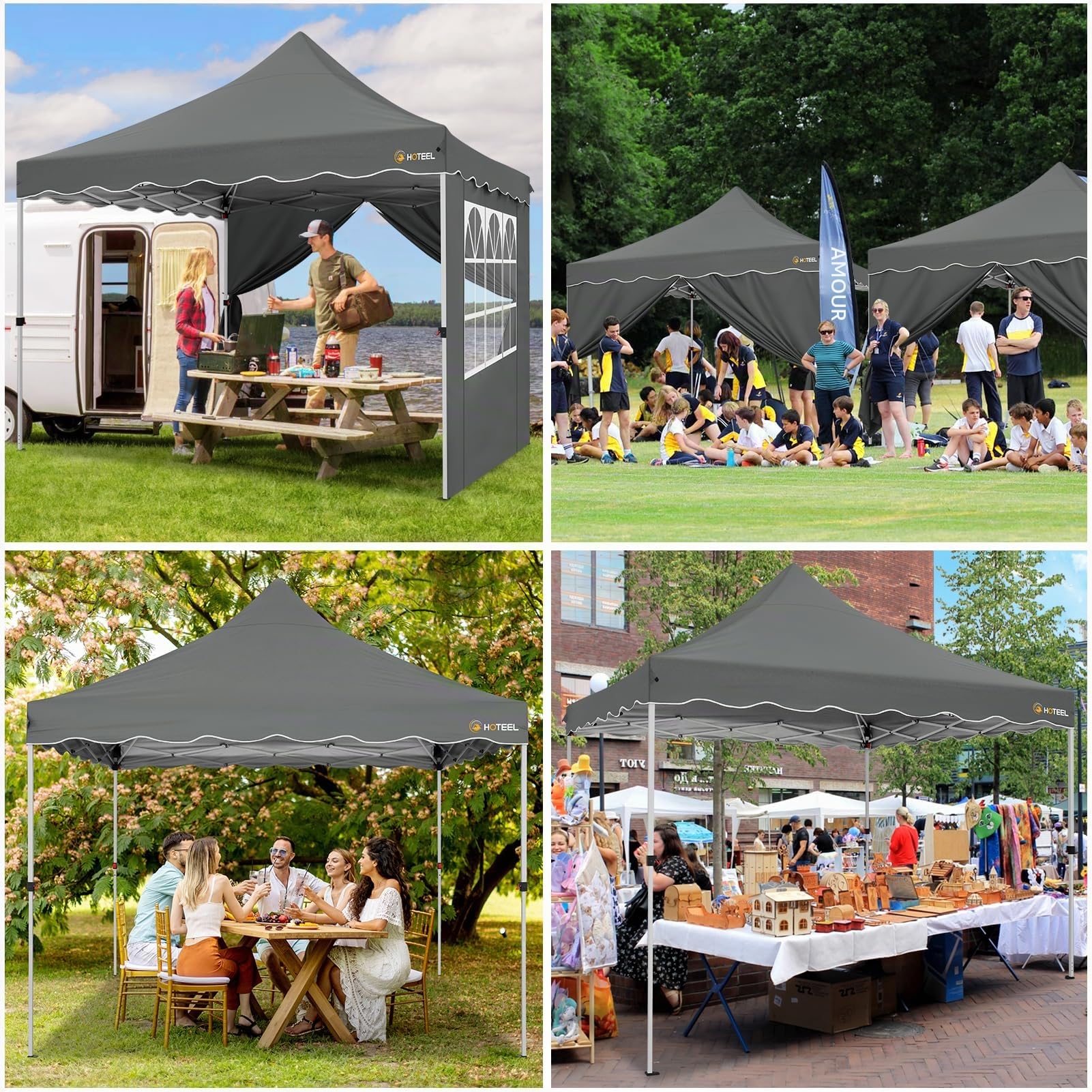 HOTEEL Tonnelle Pliante 3x3 Imperméable avec 4 Parois Latérales, Installation Facile Barnum Pliant 3x3 Portable Tonnelle de Jardin Exterieur avec 4 Sacs de Sable pour Fête, Festival, Marché, Gris