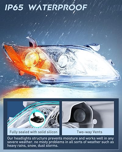 Miniatura 4 de Nilight - Conjunto de faros delanteros compatible con Toyota Camry 2007 2008 2009, carcasa cromada, reflector ámbar, lado del conductor y del