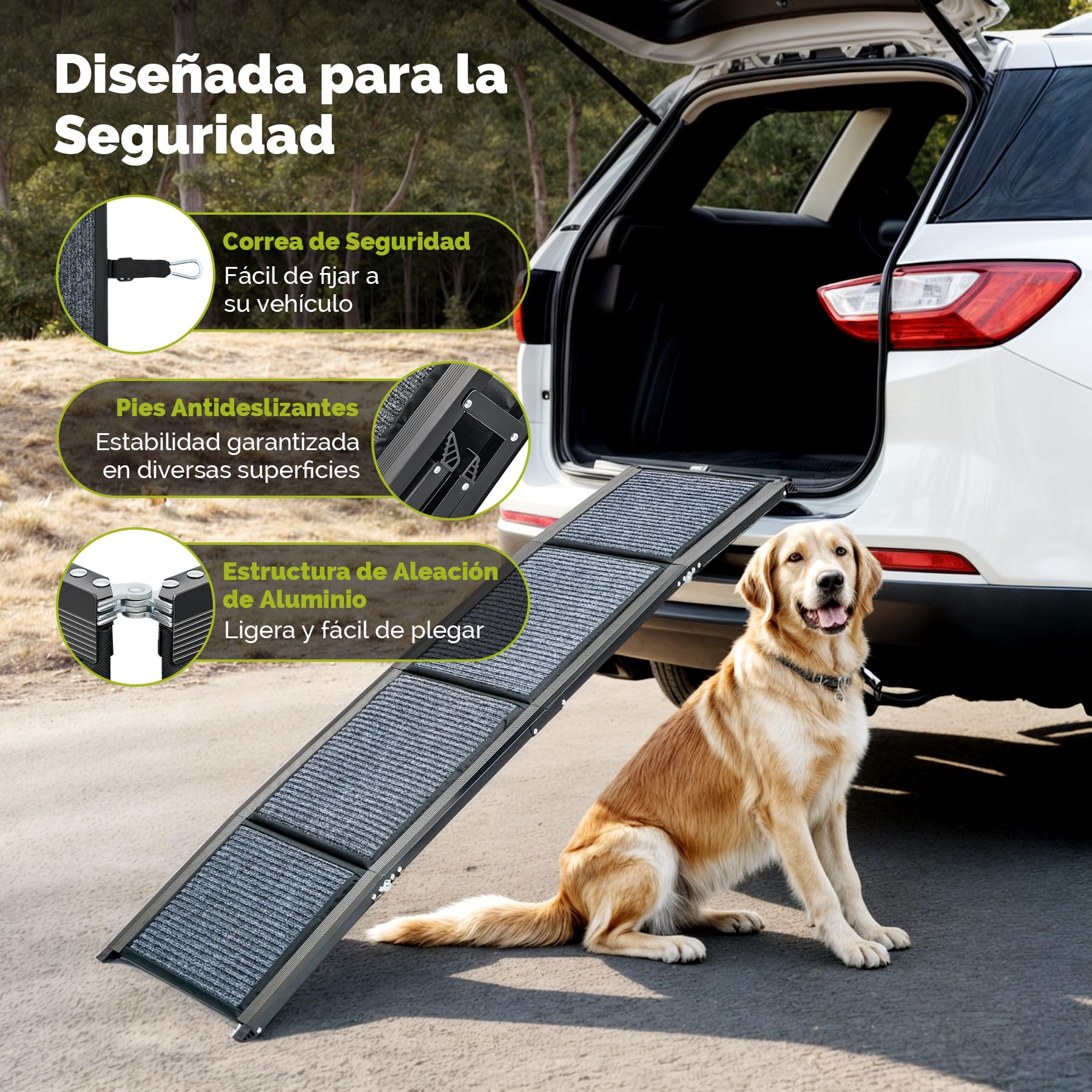 CO-Z Rampa para Perros para Coche, 160 cm Rampa Plegable para Mascotas de hasta 90 kg Superficie Antideslizante para Coche SUV Camioneta Cama Sofá