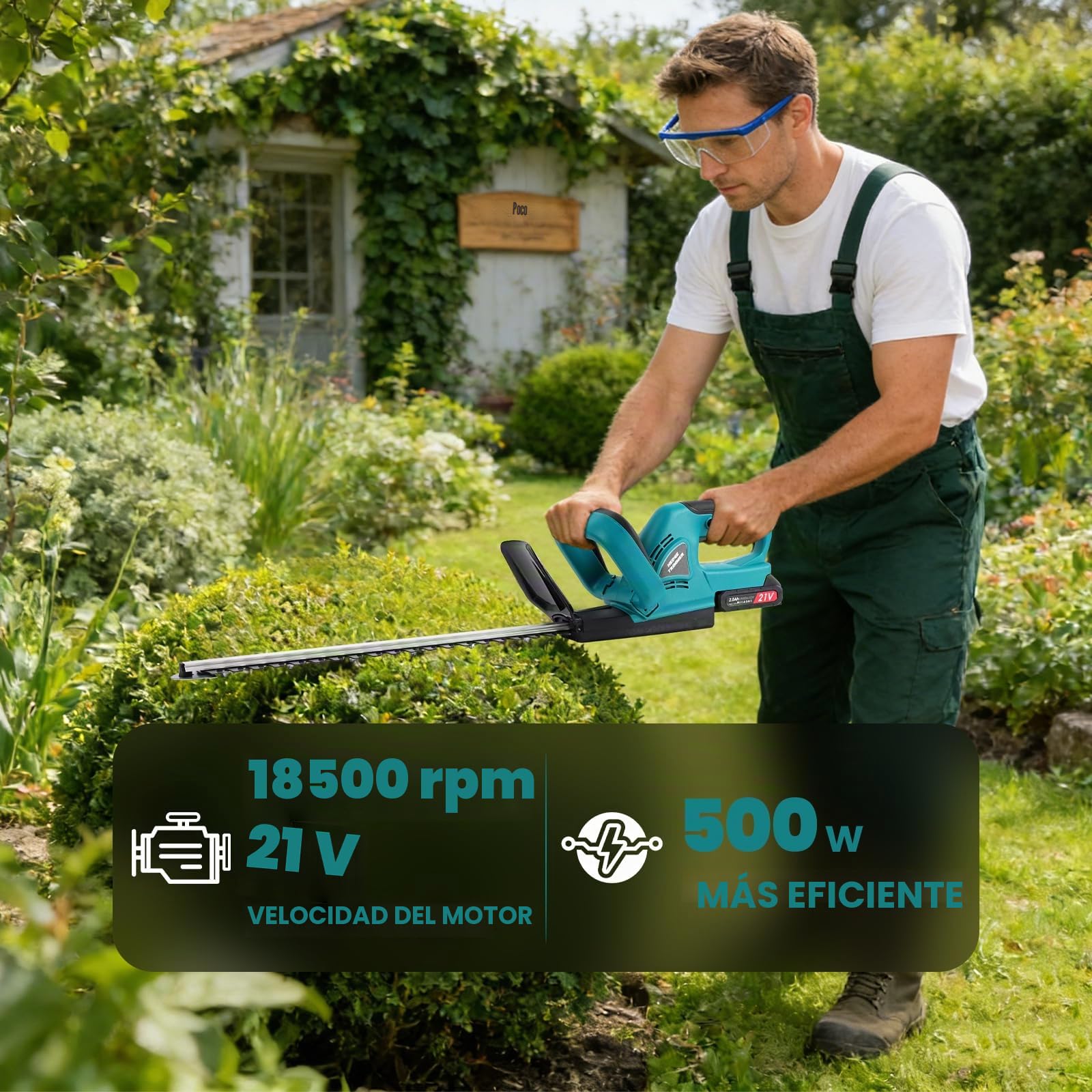 Cortasetos Batería 21V,Corta Setos Jardín Batería Potente con 2 Baterías 2000 mAh, Hoja de 51 cm, Cortasetos Eléctrico Inalámbrico para Jardín Doméstico