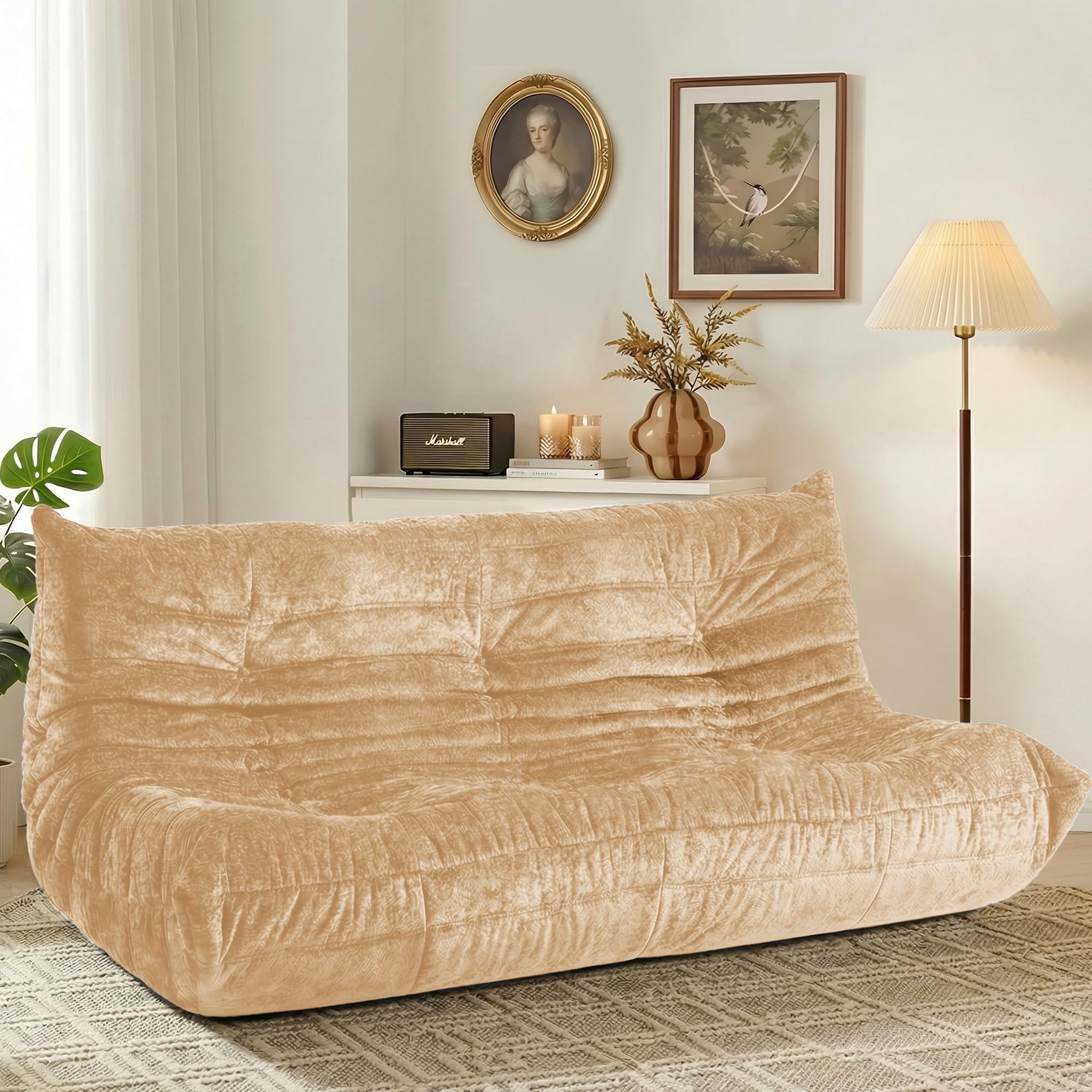 HABUTWAY Giant Bean Bag Chairs Lazy Sofa for Adults,3 Seater,Khaki