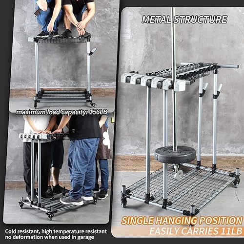 Miniatura 3 de Organizador de herramientas de jardín móvil, soporte de almacenamiento de garaje de metal, herramientas grandes y largas para césped, estante de