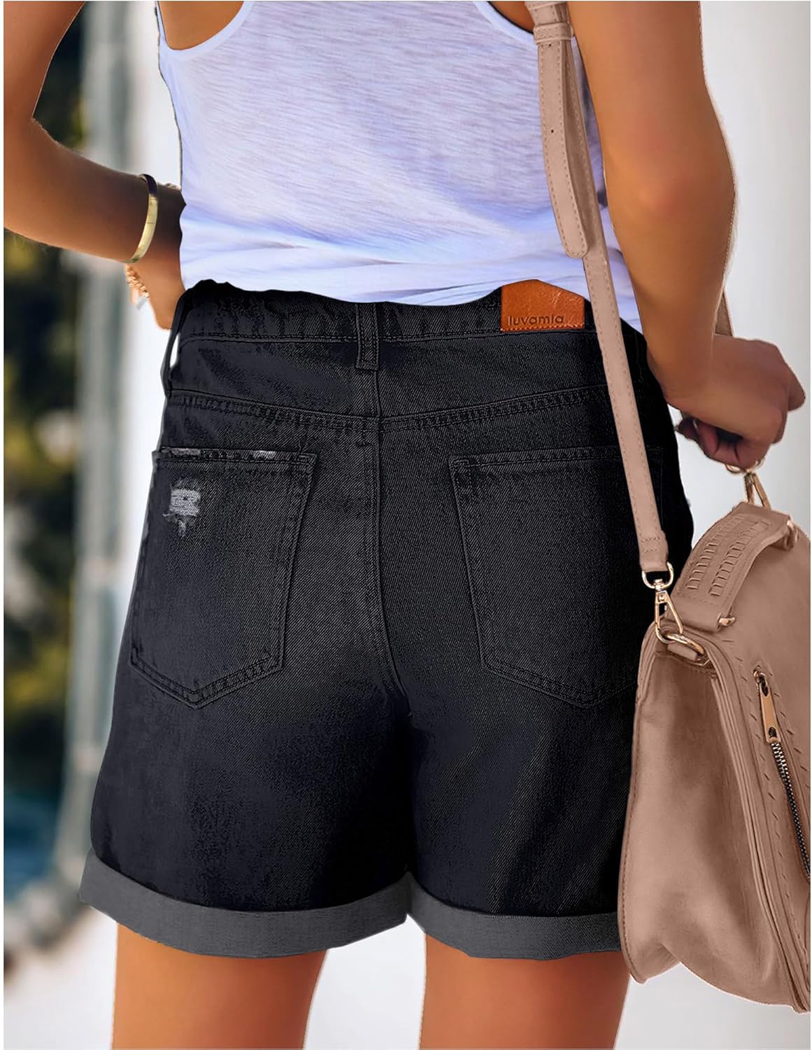 luvamia Women's Casual Ripped Denim Shorts High Rise Distressed Rolled Hem Jeans Shorts - Image 2