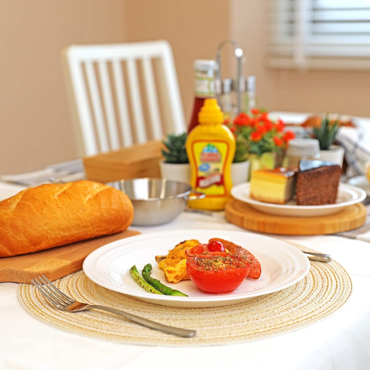 myHomeBody Round Woven Placemats, 6pcs, 14.8" Braided Woven