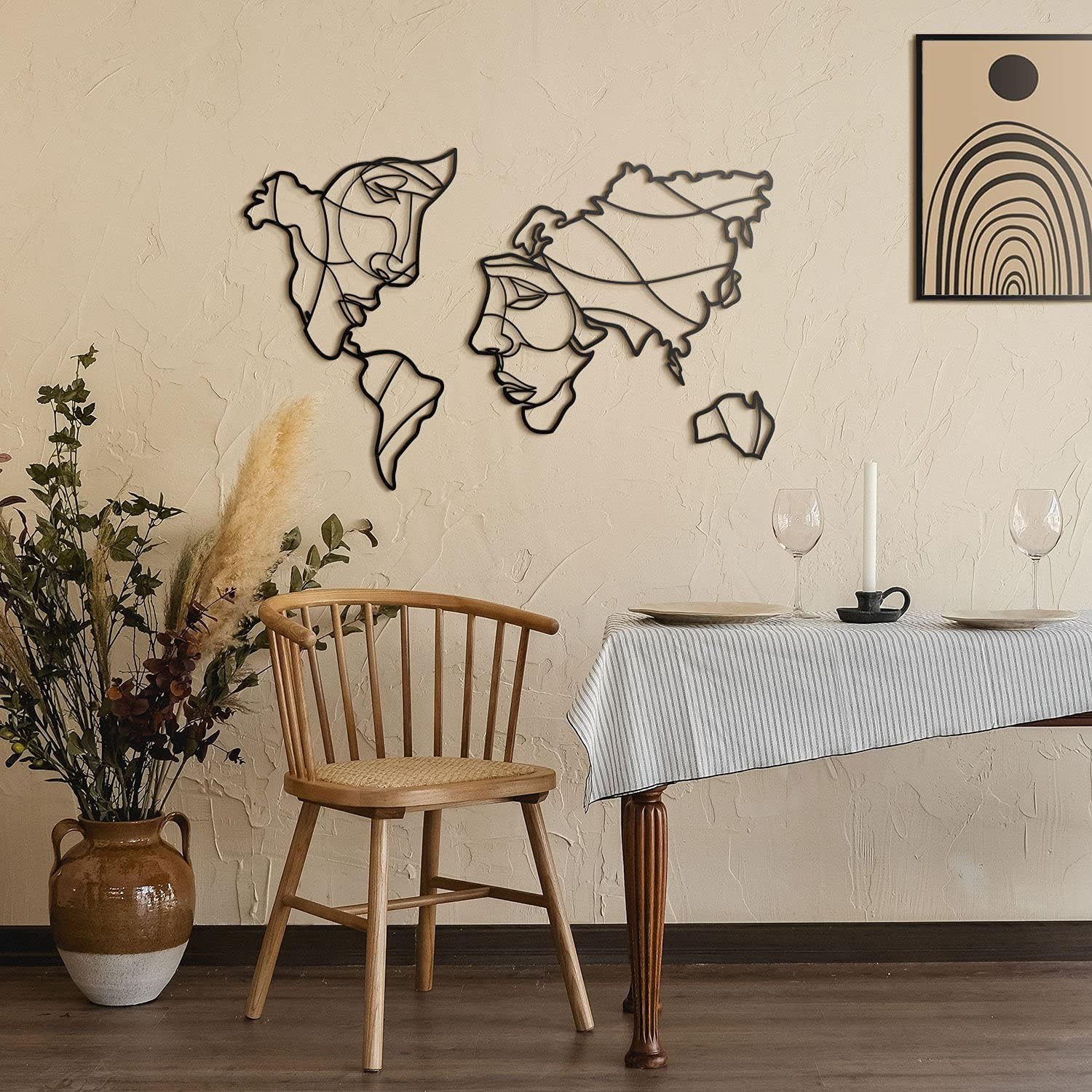 Hoagard Faces of World Map Wall Art 105 cm x 68 cm, Metal Wall Déco for Minimalist Home Decoration