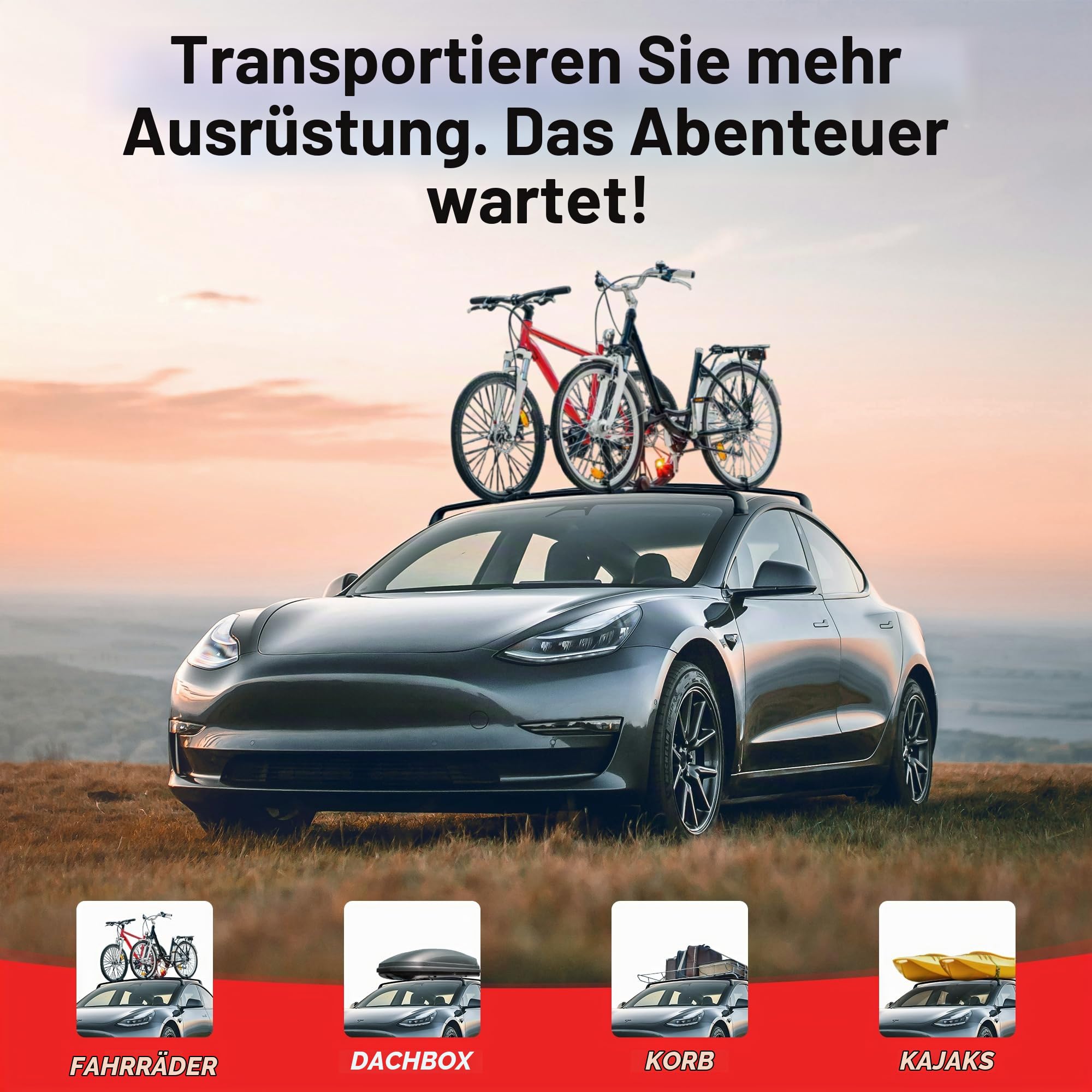 Dachgepäckträger Querträger für Tesla Model 2017-2024, Aluminium-Dachgepäckträger mit 220lbs, einfache Installation, geringe Windgeräusche, Anti-Diebstahl-Verriegelungssystem (Model Y)