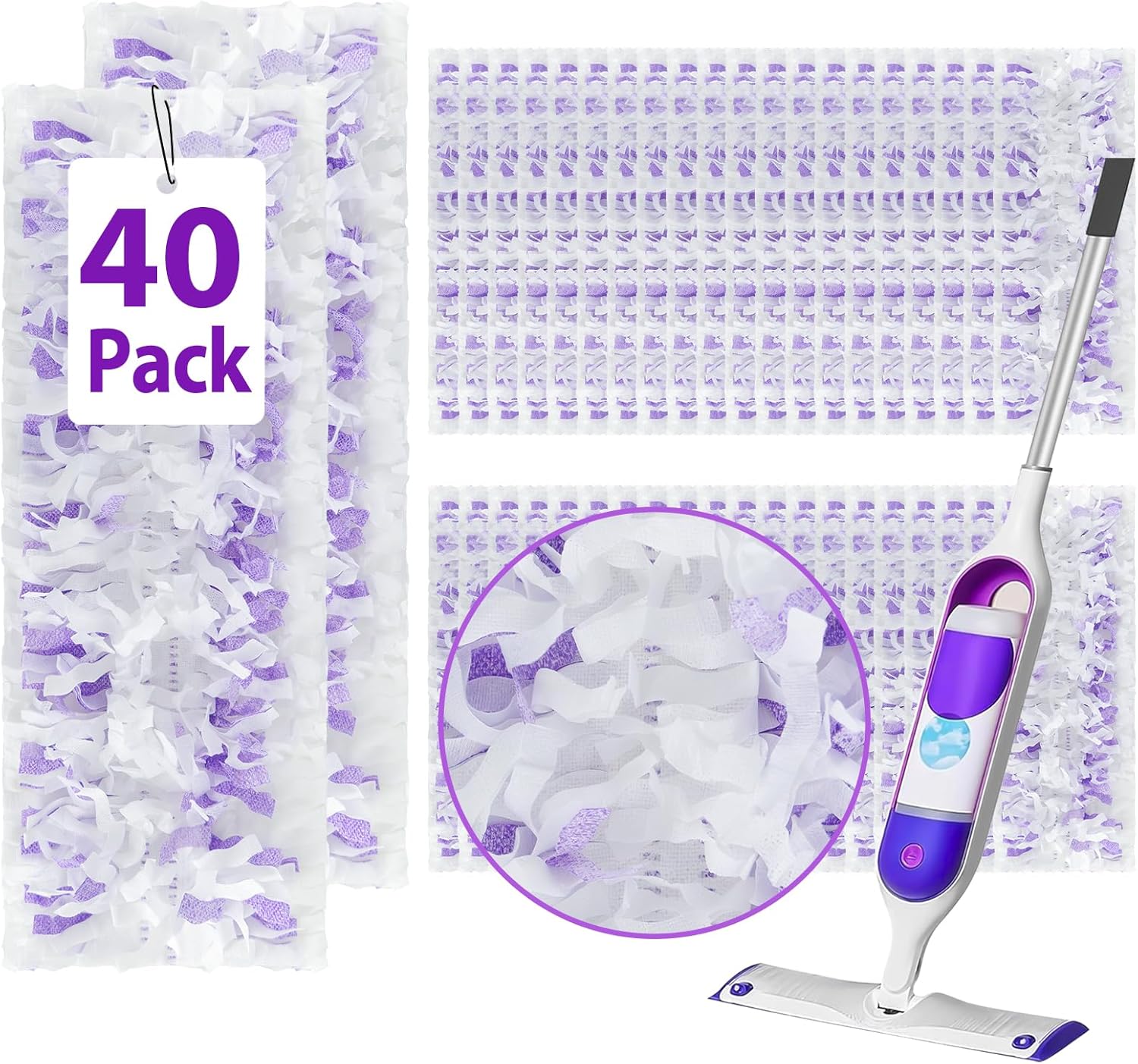40 Count Disposable Heavy-Duty Power Mop Pads Refills for Swiffer Power Mop,Replacement Floor Cleaning Refills, Non-Washable & Unscented, Compatible with Swiffer PowerMop (Quick-Absorb, No Residue)