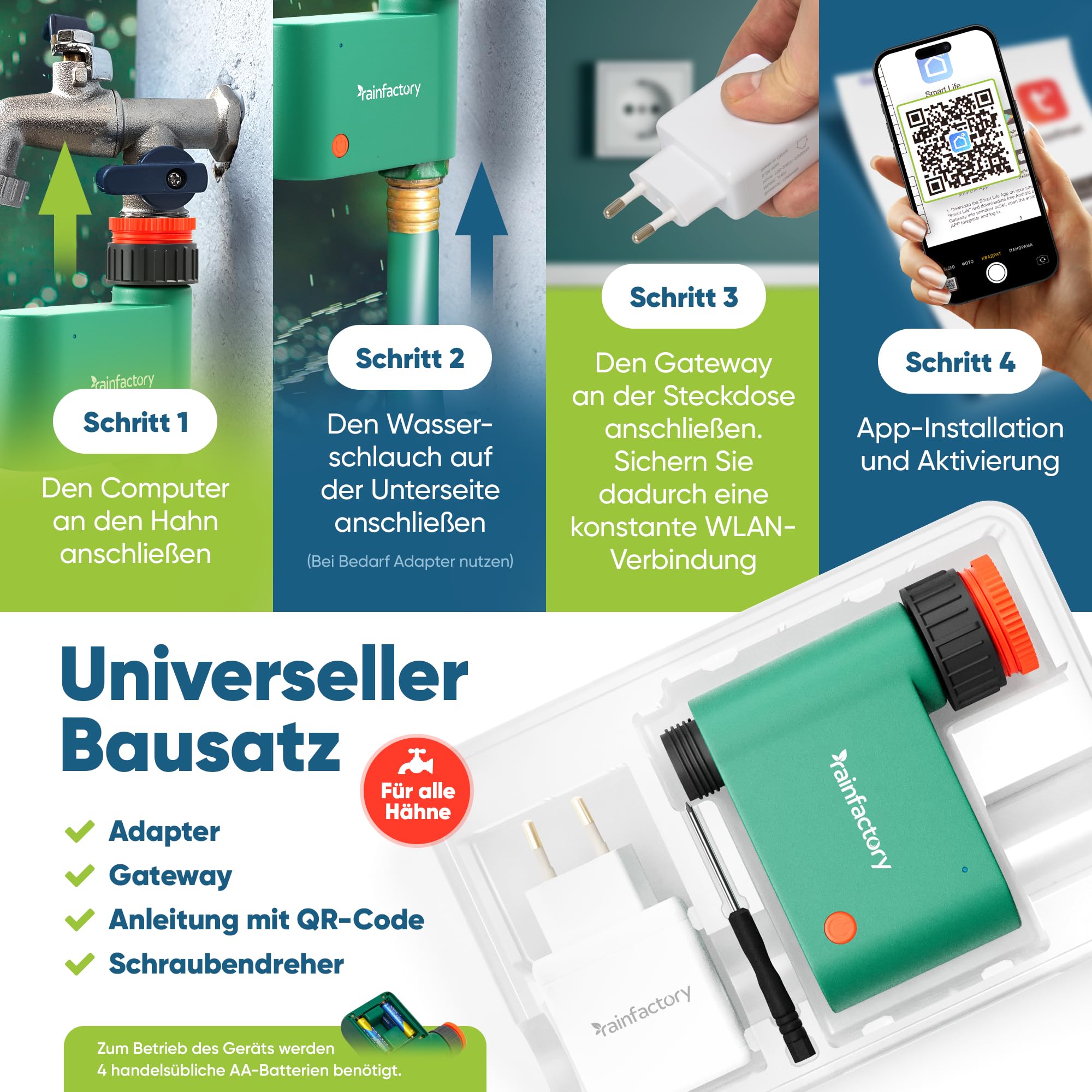 RAINPOINT Centralina Irrigazione, Timer Irrigazione con ritardo della pioggia/modalità automatica e manuale, IP54 impermeabile/grande schermo LCD, Computer di irrigazione per giardino, prato, balcone