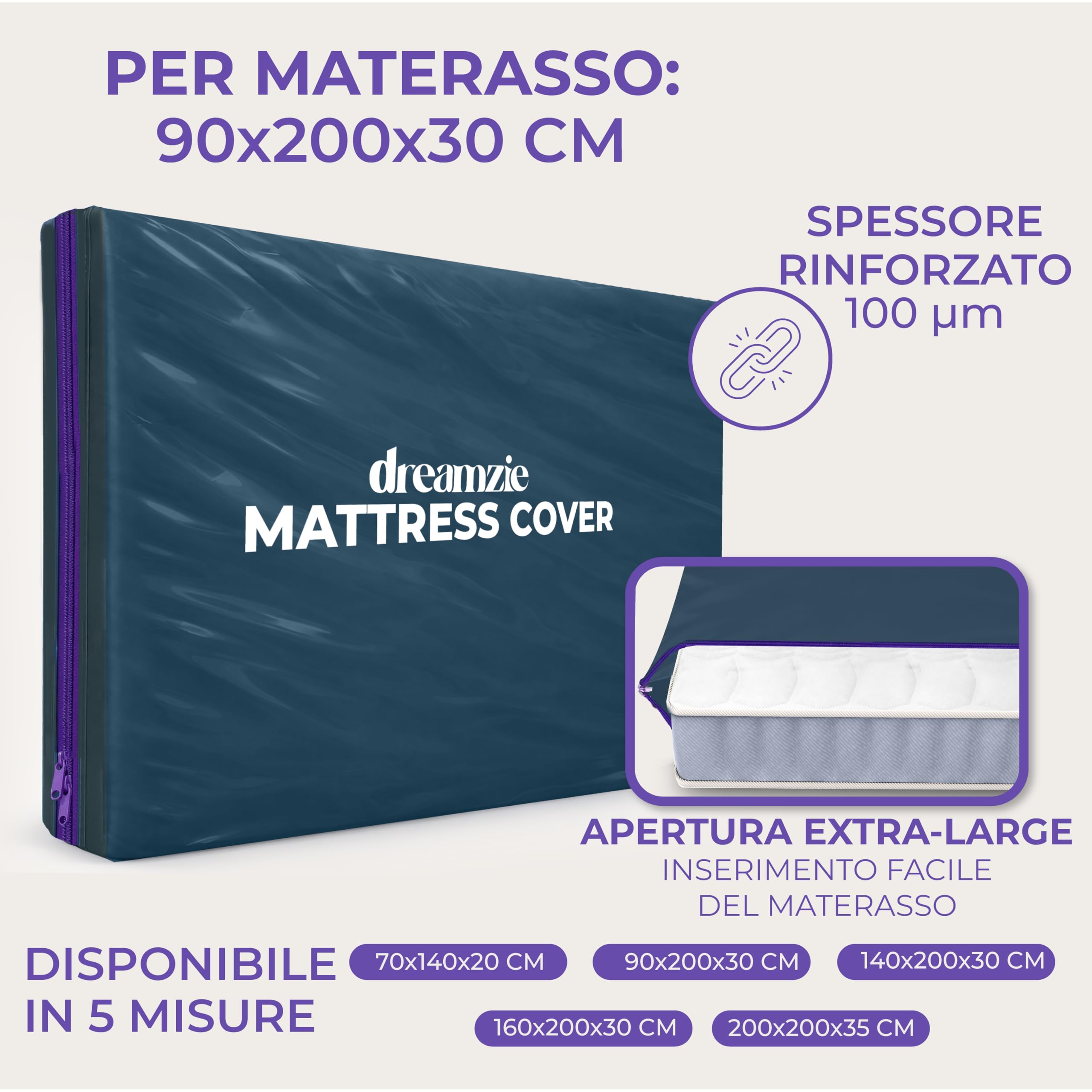 Dreamzie Coprimaterasso in Plastica Opaca 90x200 cm, Custodia Materasso per Trasloco, Stoccaggio e Trasporto con Cerniera (Spessore 30 cm), Resistente Agli Strappi, Set di 2 - 2