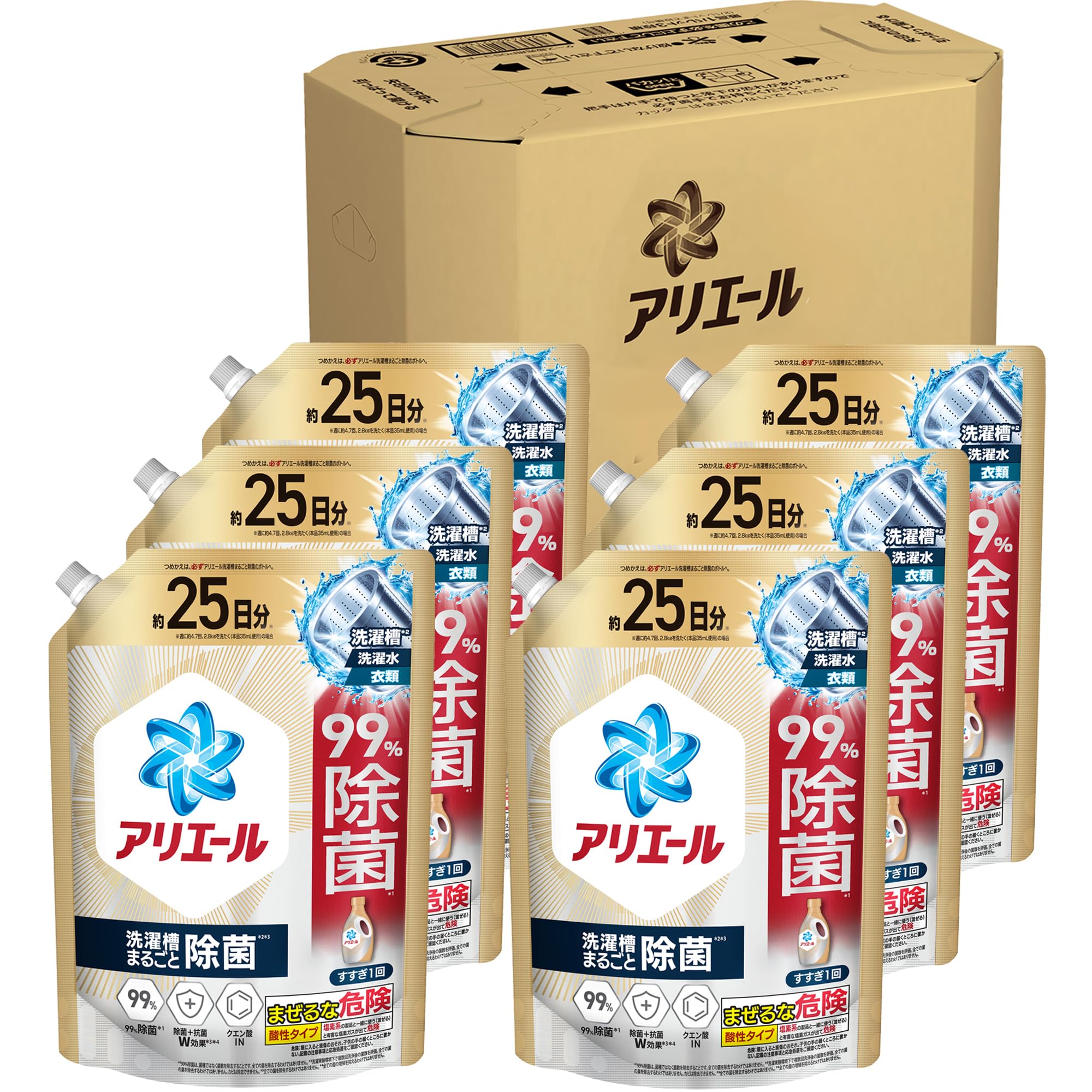 Amazon.co.jp: アリエール 液体【ケース品】大容量 洗濯槽まるごと除菌