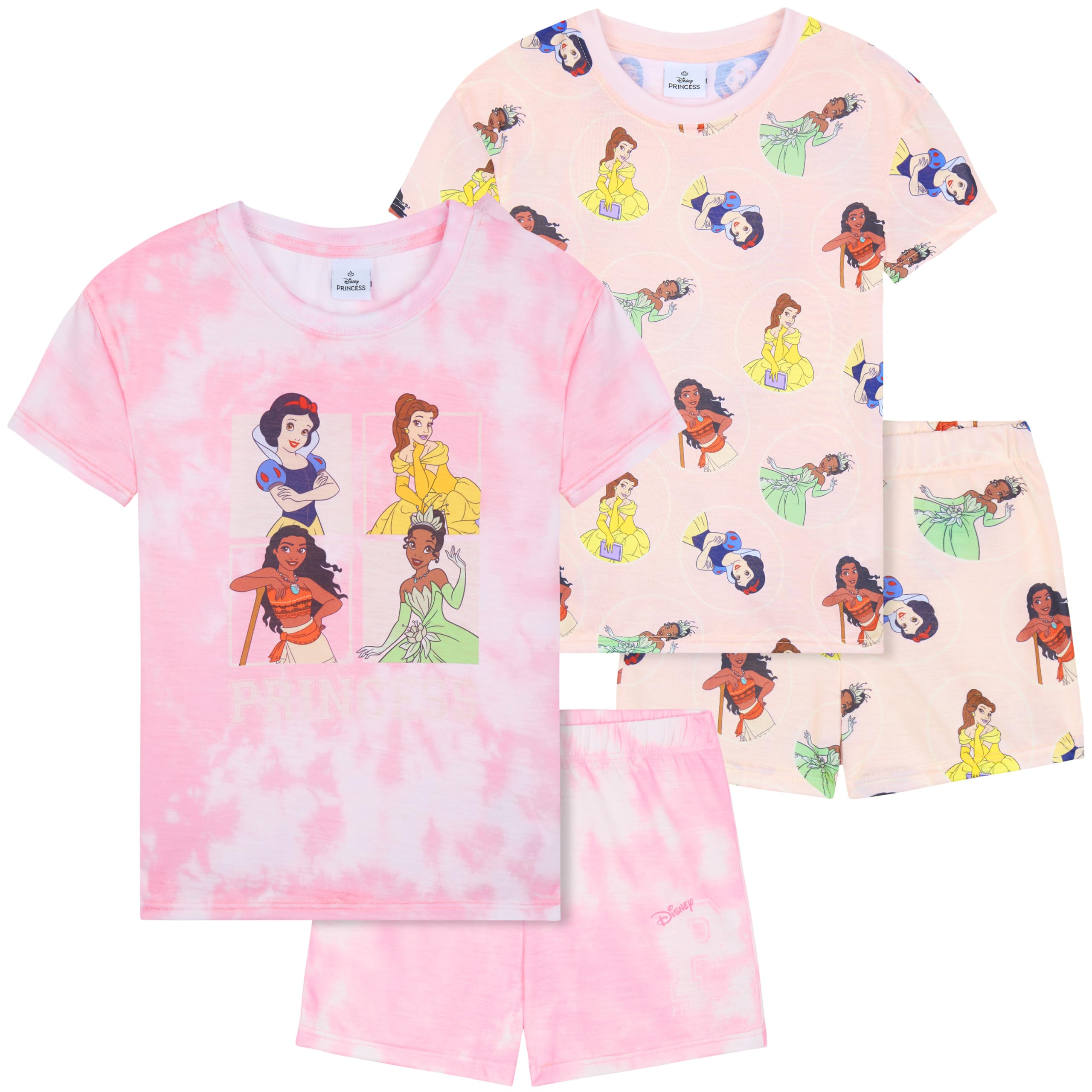 Get Trend Disney Princess PJs for Girls Pack of 2 Short Sleeve Pyjamas Set for Kids Lounge Sets Nightwear Soft Comfy Sleepwear Gifts for Girls (5-6 Years, Pink Princess)