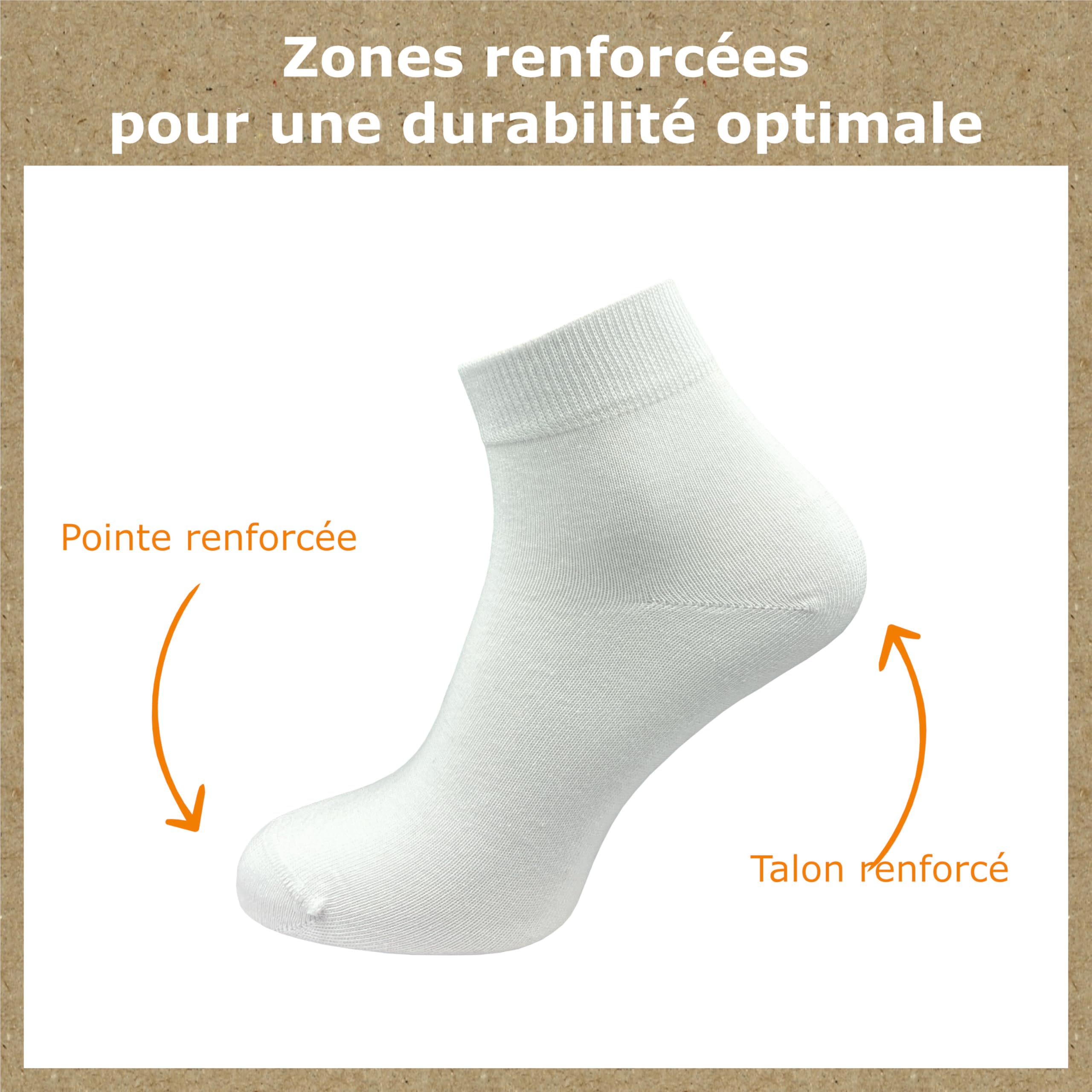 GAWILO Chaussettes quarter 100% coton pour hommes (6 ou 10 paires) | Plus longues que des socquettes, couvrent la cheville