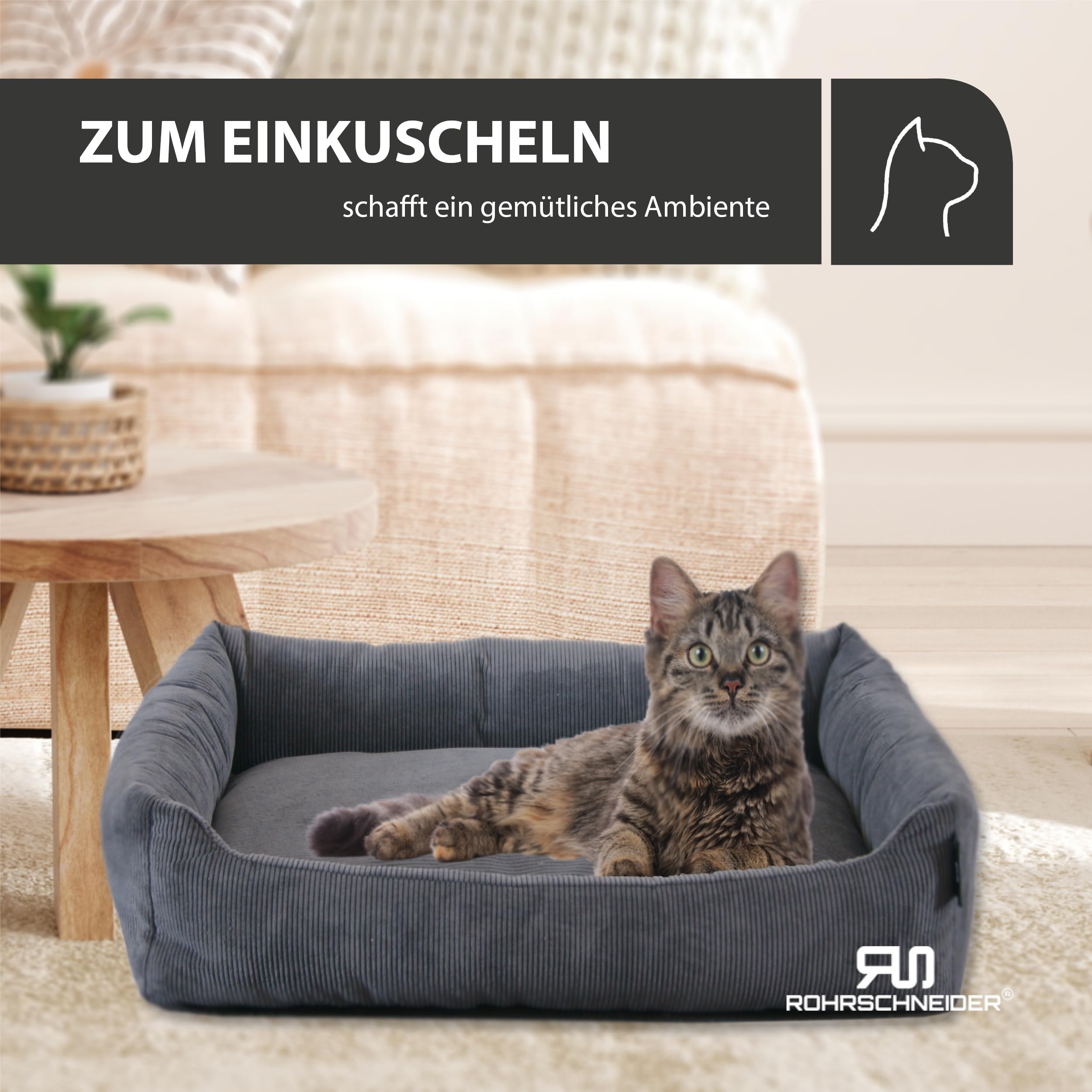 Rohrschneider Katzenbett Cordstoff mit Spielkugelset (Anthrazit, Cordstoff)