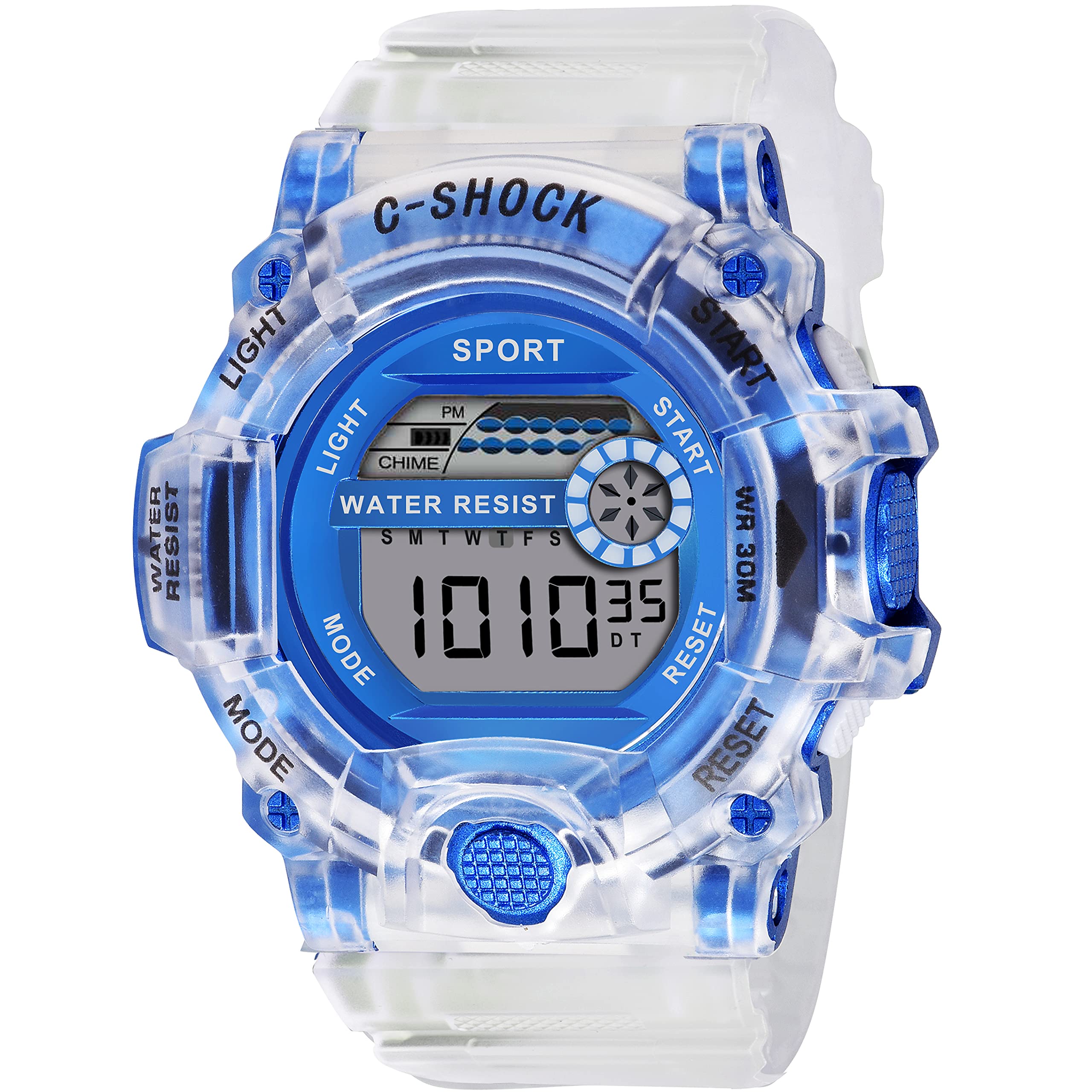 Acnos Polyurethane Premium Brand-A Digital Alram Time Day Second Shockproof Multi-Functional Automatic White Strap Blue Dial Waterproof Digital Sports Watch For Mens Kids Watch For Boys Pack Of 1 (B095M6R2XF) Amazon Price History, Amazon Price Tracker